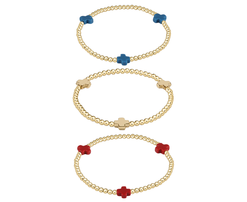 E Newton Signature Cross 3mm Bead Bracelet - Gold