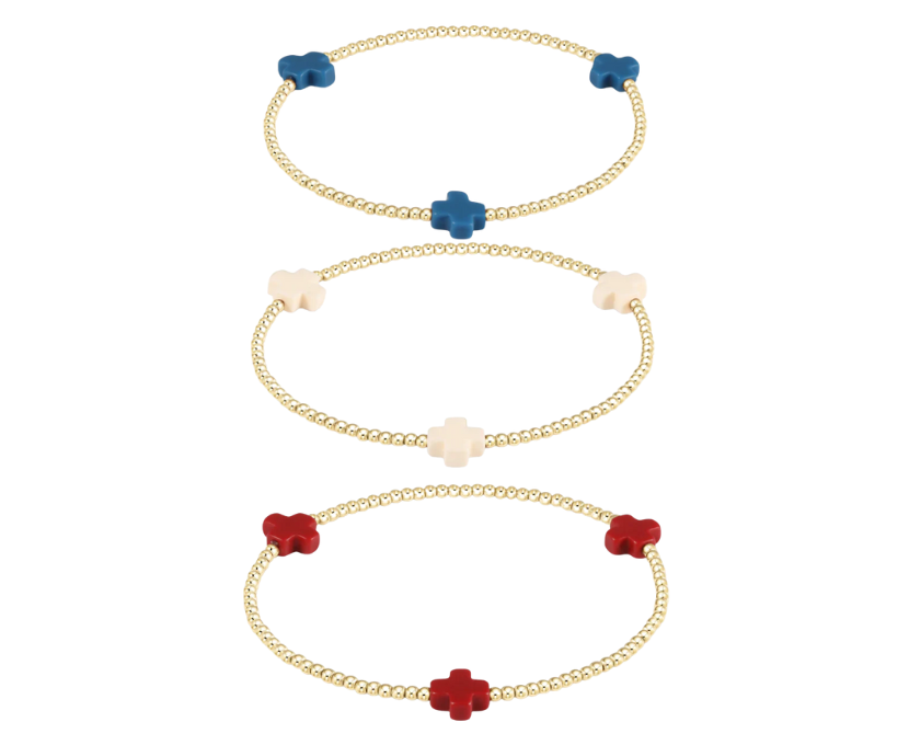 E Newton Signature Cross 2mm Bead Bracelet