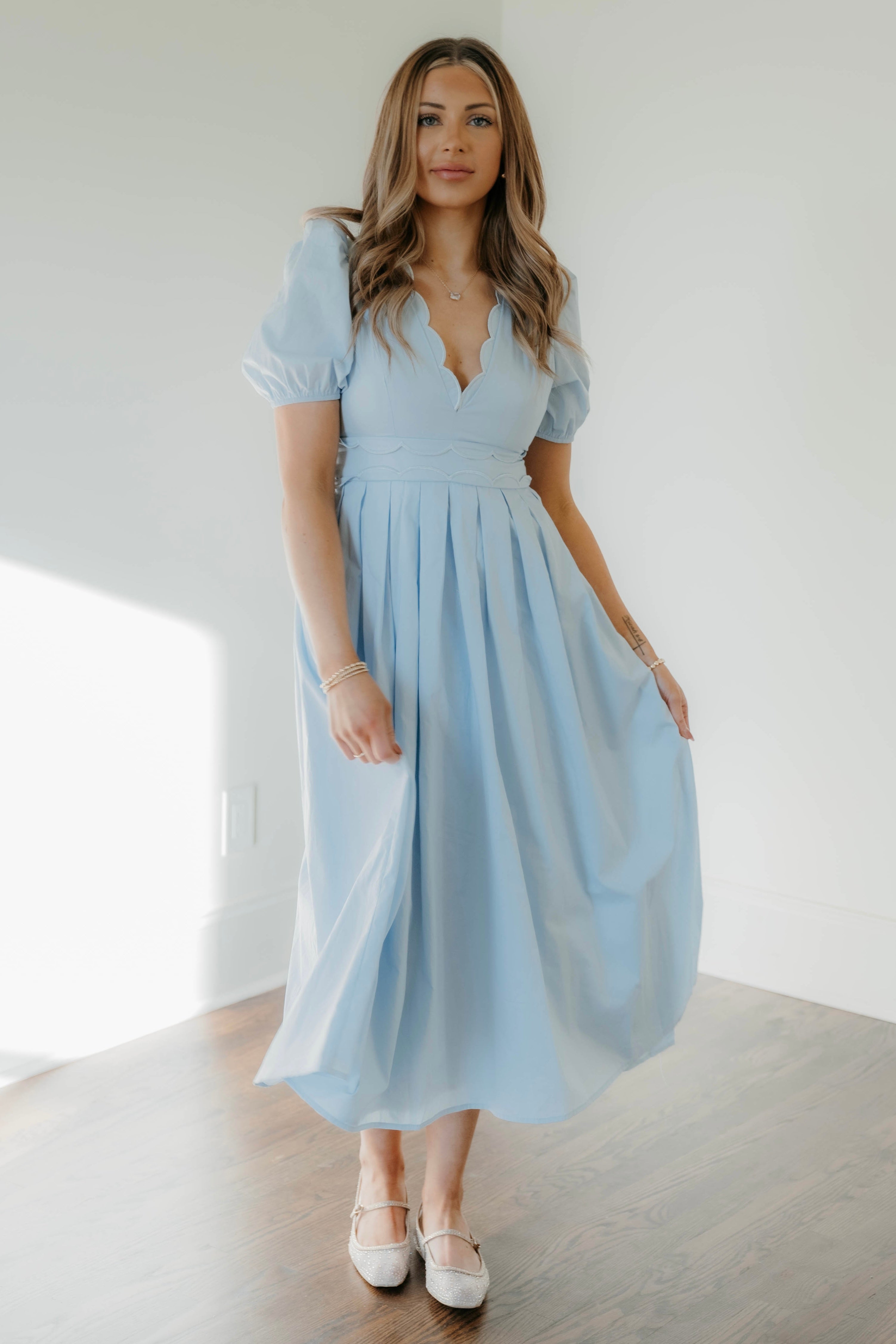 Yasmin Scalloped Detail Midi Dress- Final Sale 20% off in cart