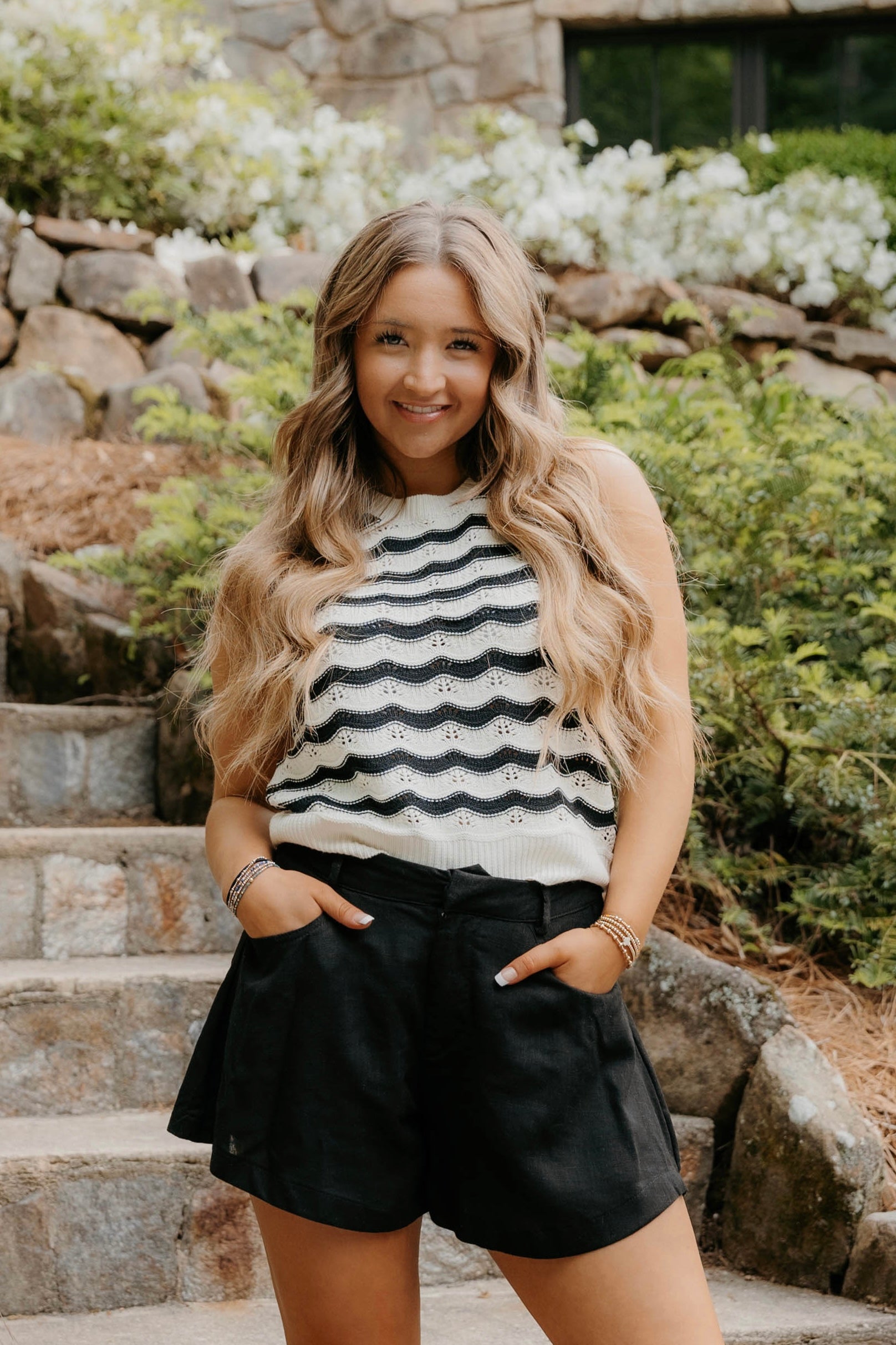 Lilianna Wavy Pattern Knit Sleeveless Top