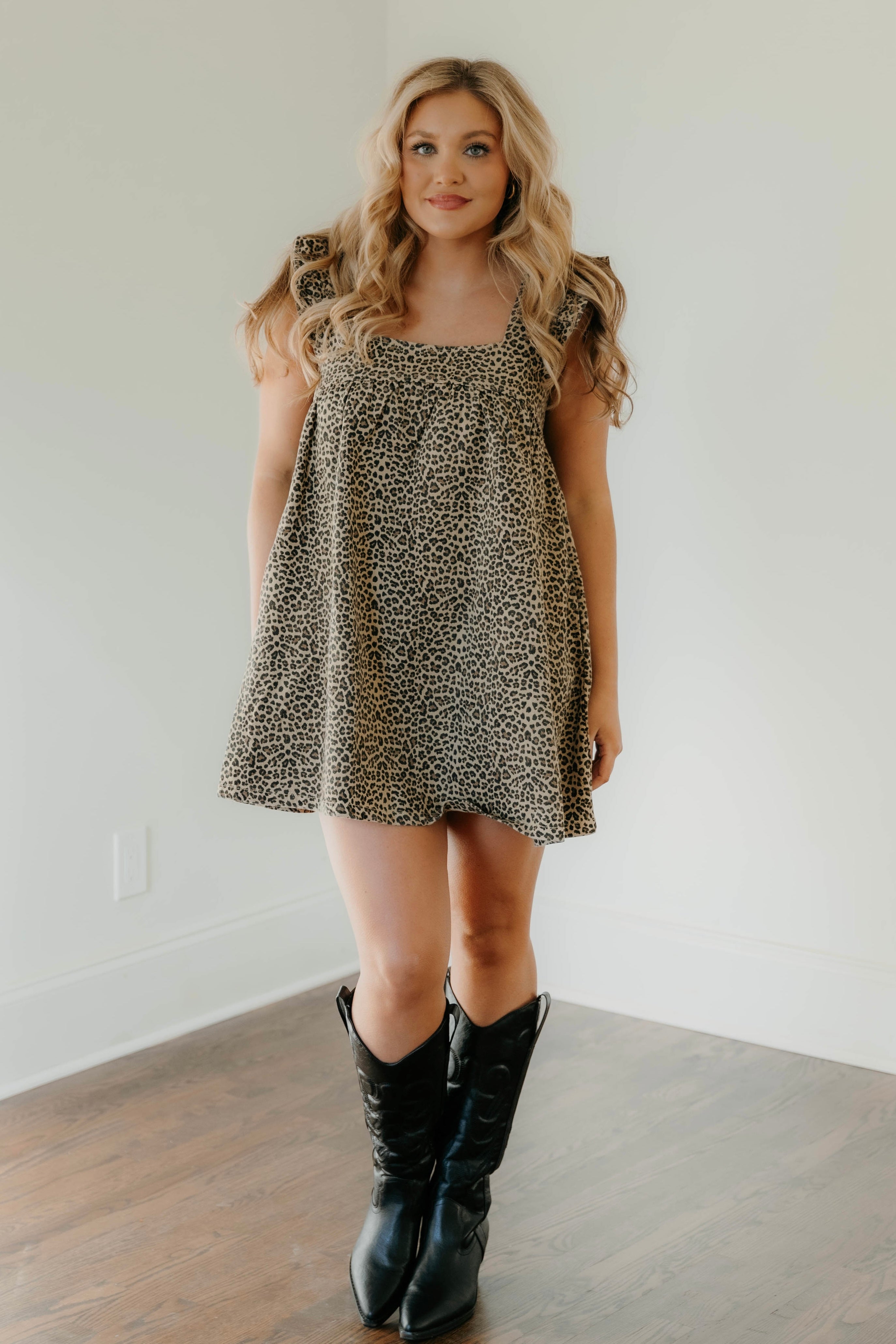 Eden Leopard Print Ruffled Shoulder Mini Dress - Final Sale 25% off in cart