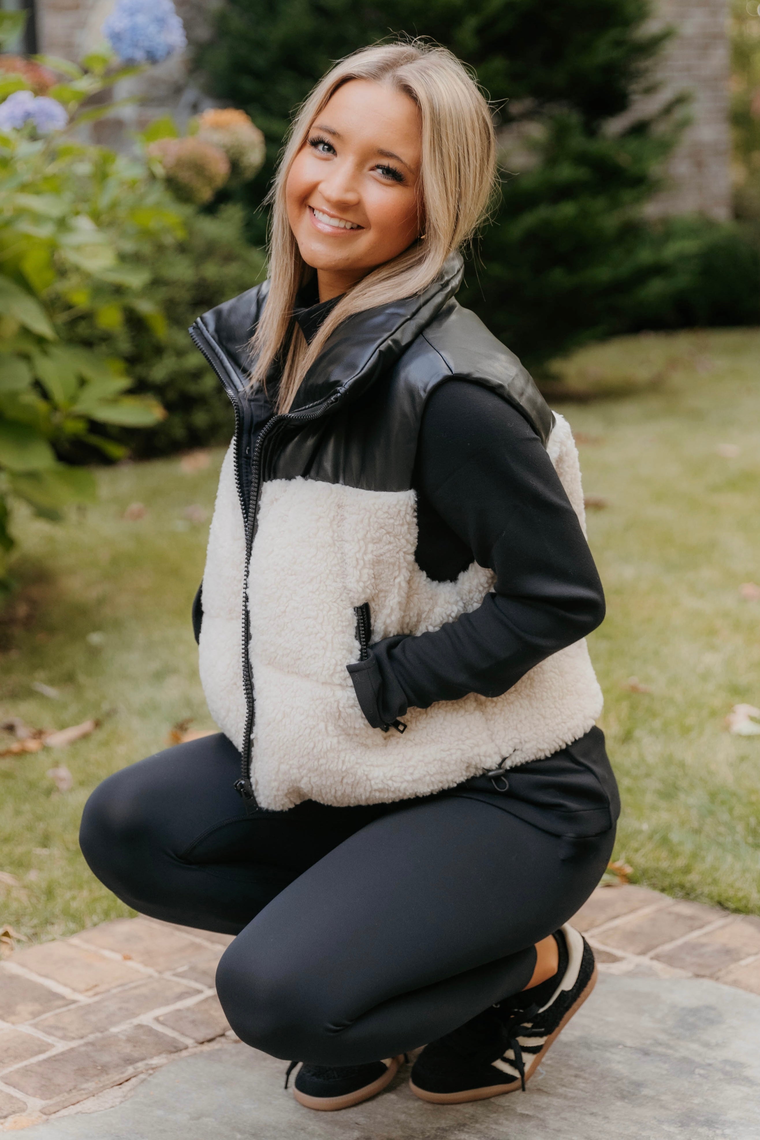 Alexa Sherpa & Vegan Leather Puffer Vest - Final Sale 40% off in cart