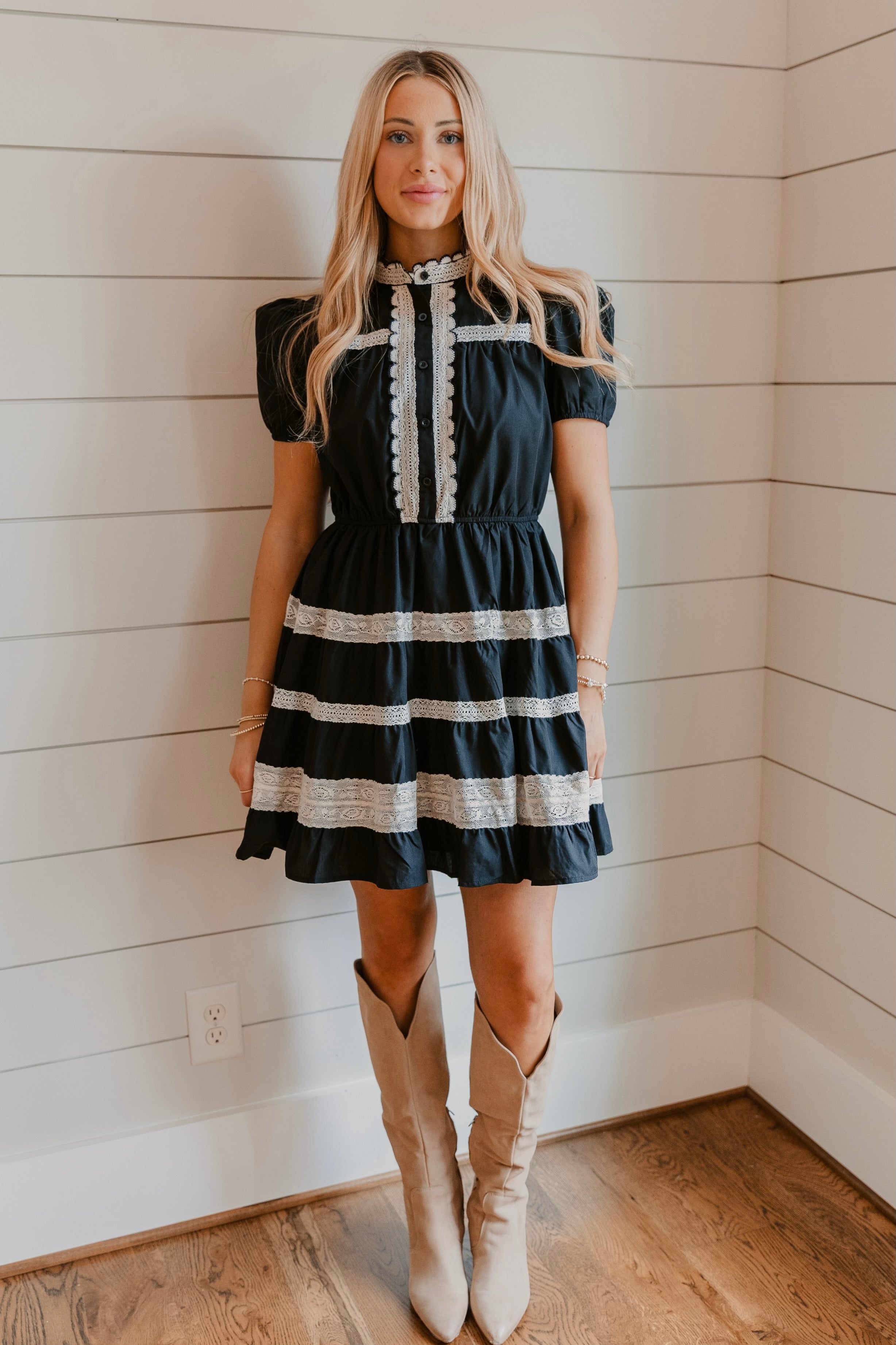 Emiliana Lace Detail Button Down Mini Dress