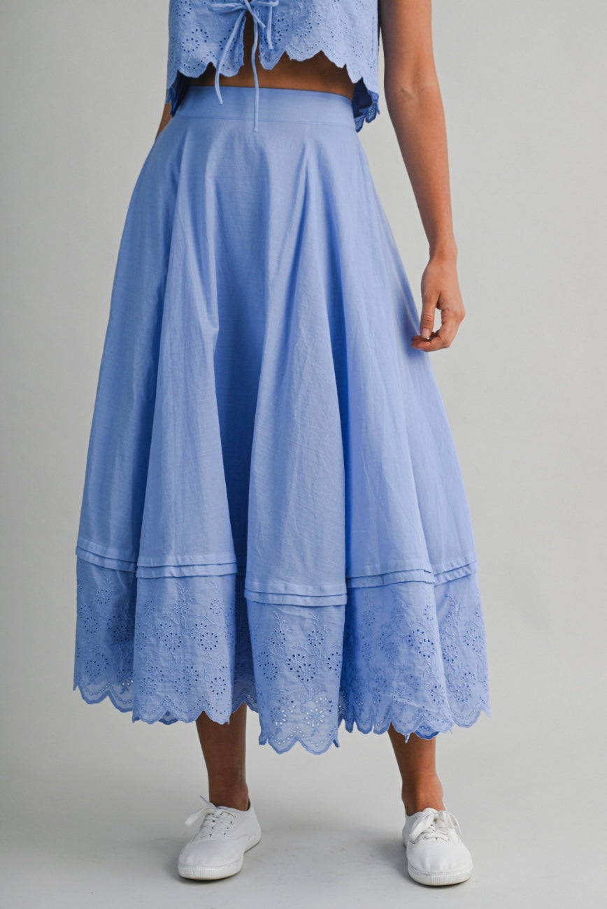 Delaney Eyelet Embroidered Crop Top And Midi Skirt Set