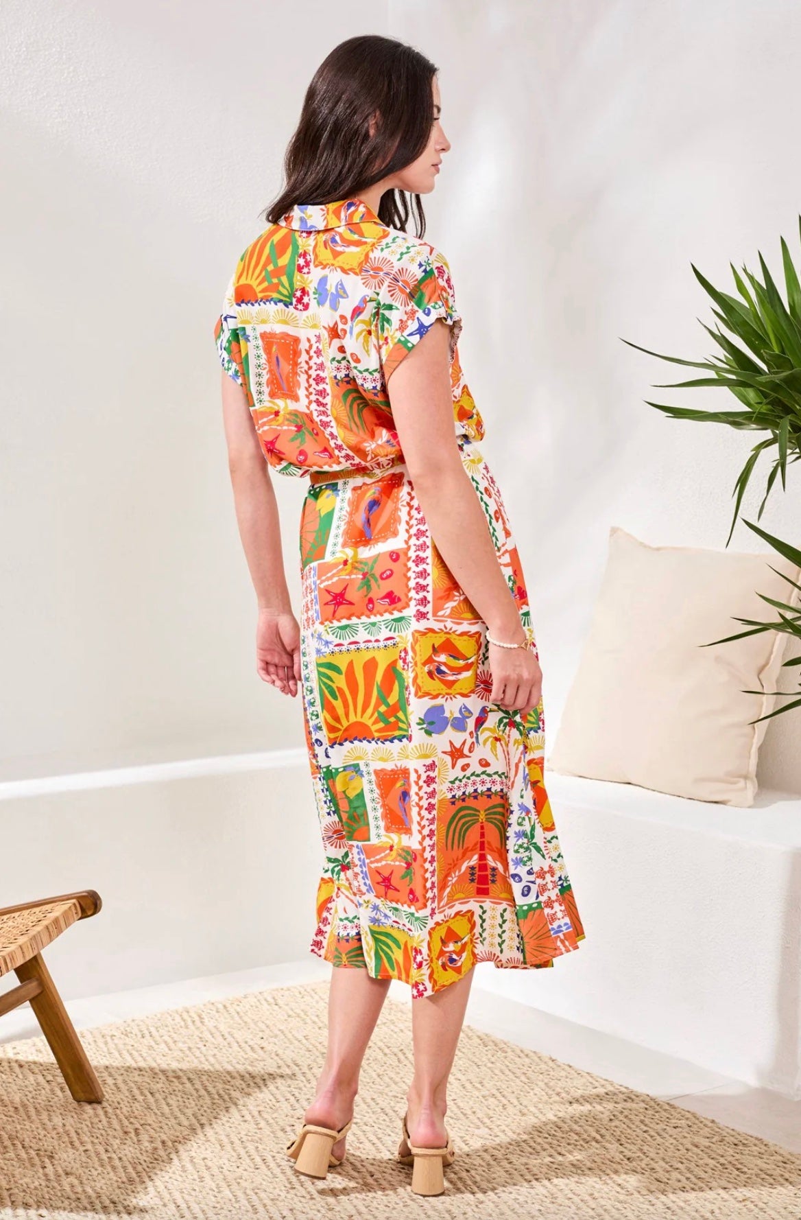 Tribal Island Mosaic Cotton Belted Midi Dress
