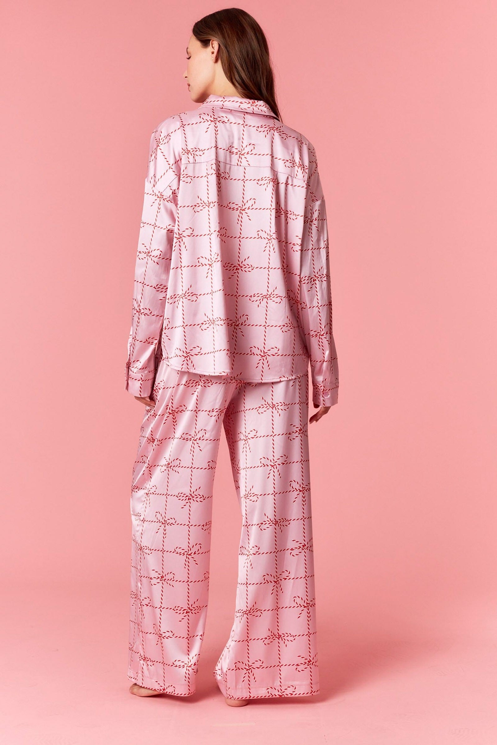 Festive Christmas Bow Satin Pajama Set