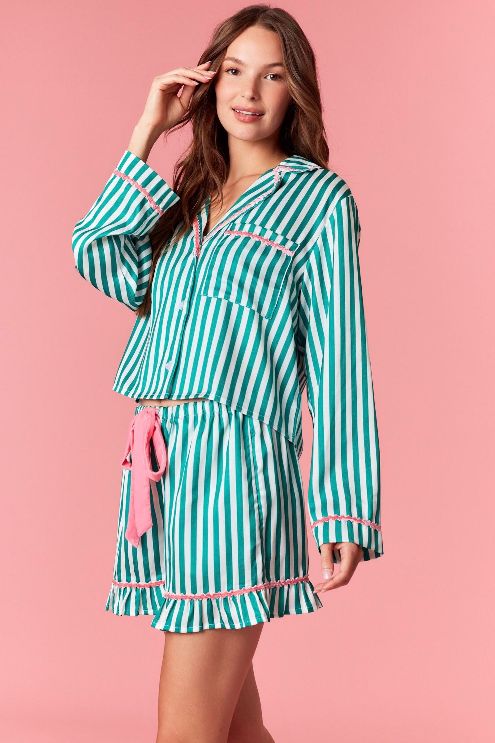 Merry & Bright Striped Satin Pajama Set