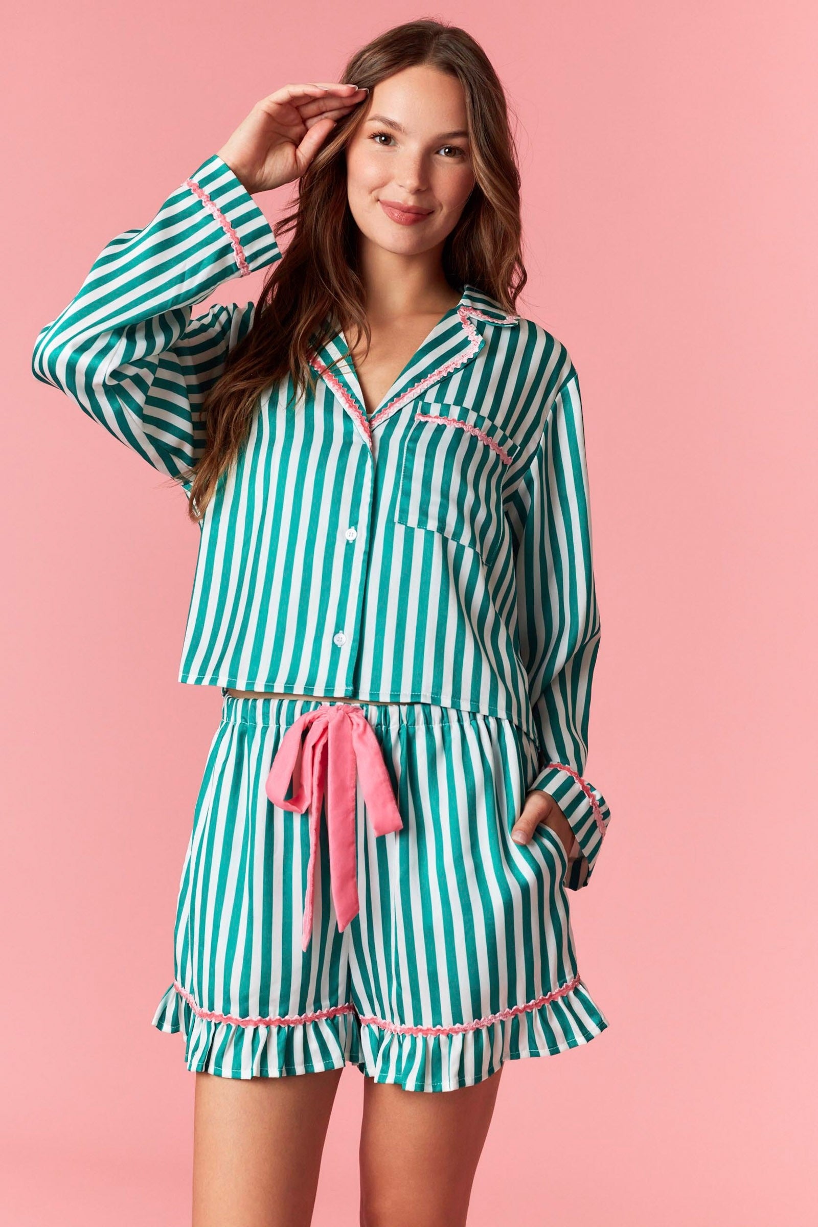 Merry & Bright Striped Satin Pajama Set