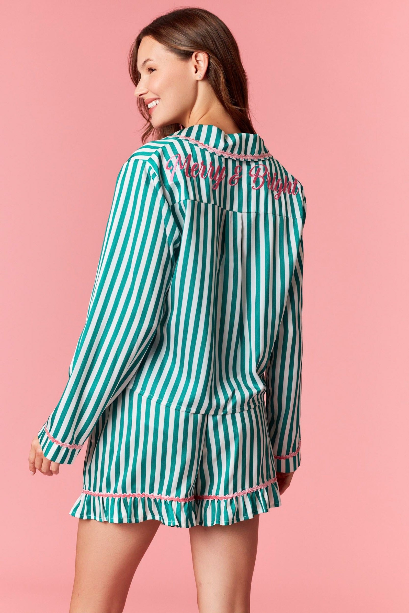 Merry & Bright Striped Satin Pajama Set