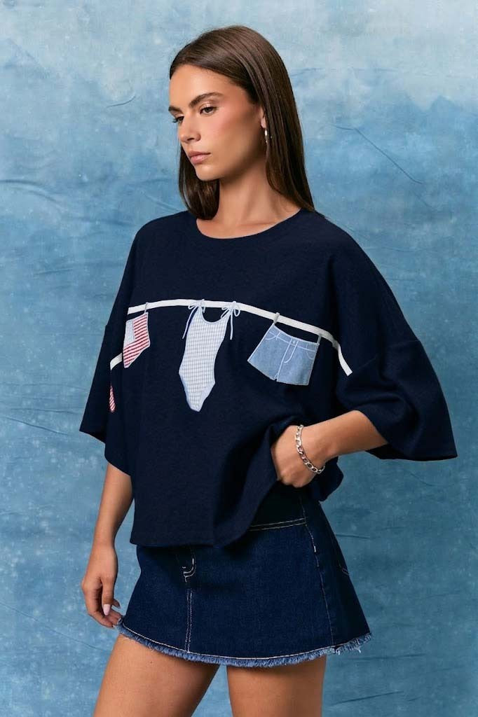 Navy Line Dry Summer Tee