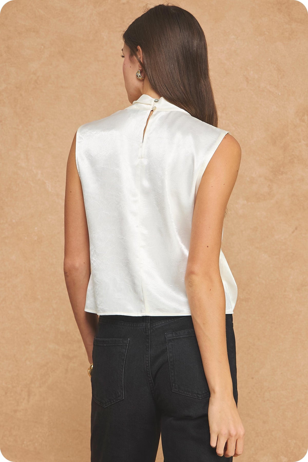Textured Satin Wrap Top in Cream
