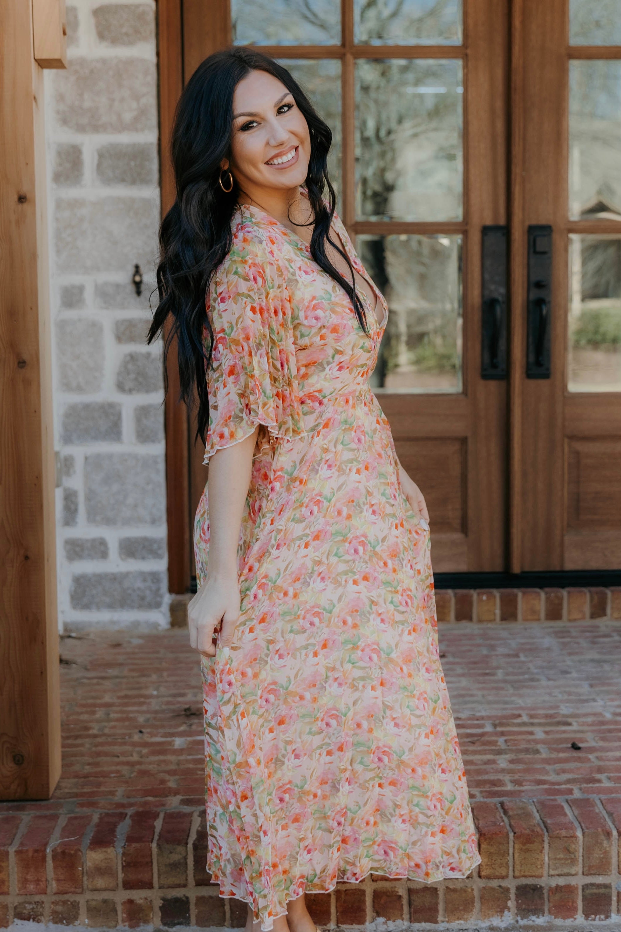 Haley Floral Print Pleated Wrap Dress