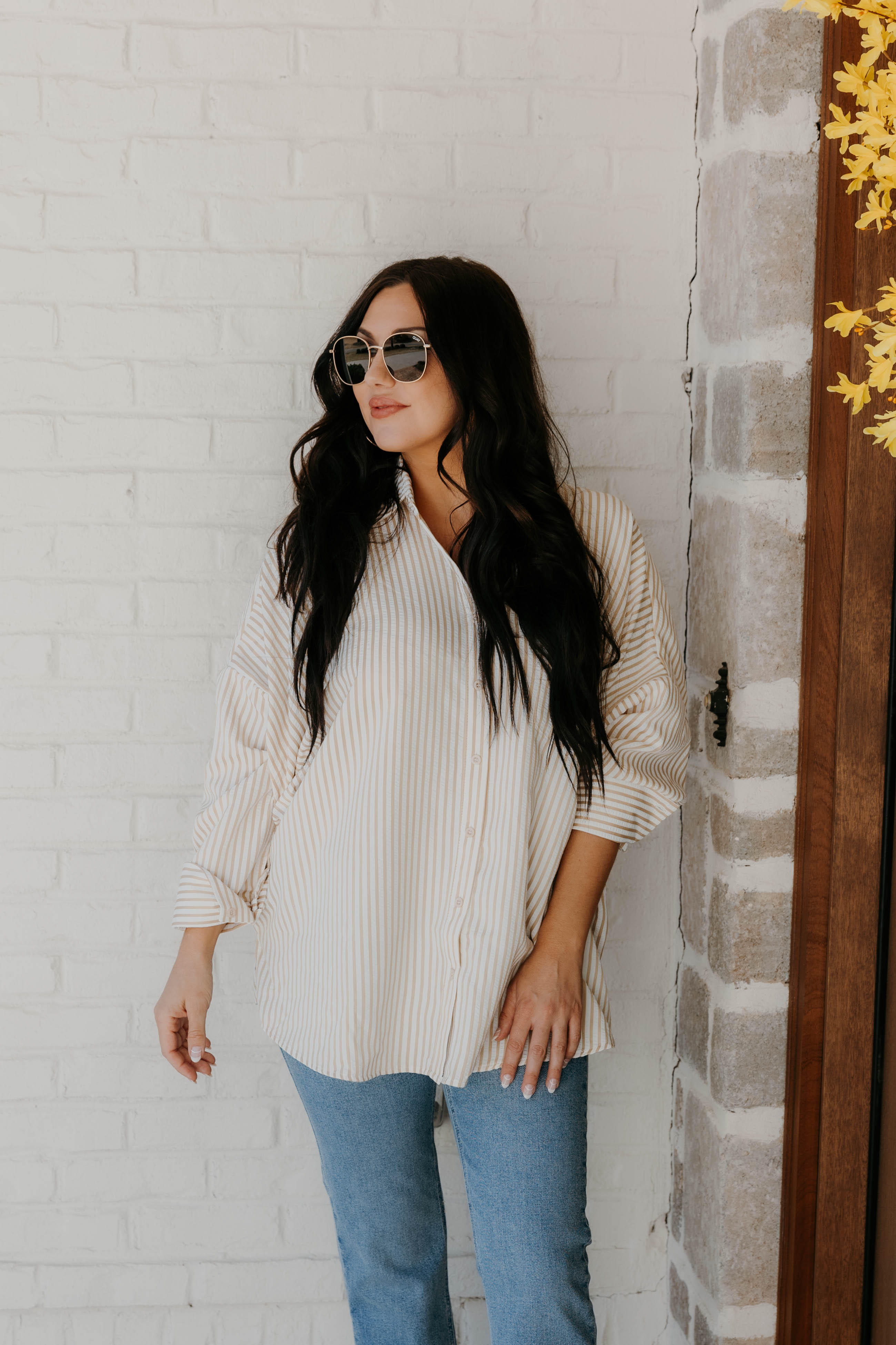Rylie Drop Shoulder Textured Stripe Shirt - Final Sale 25% off in cart