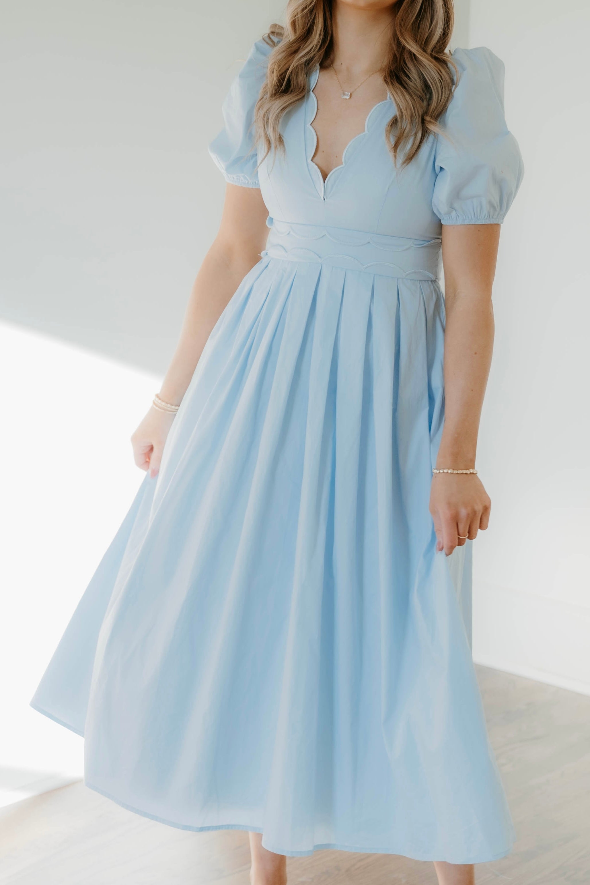 Yasmin Scalloped Detail Midi Dress- Final Sale 20% off in cart