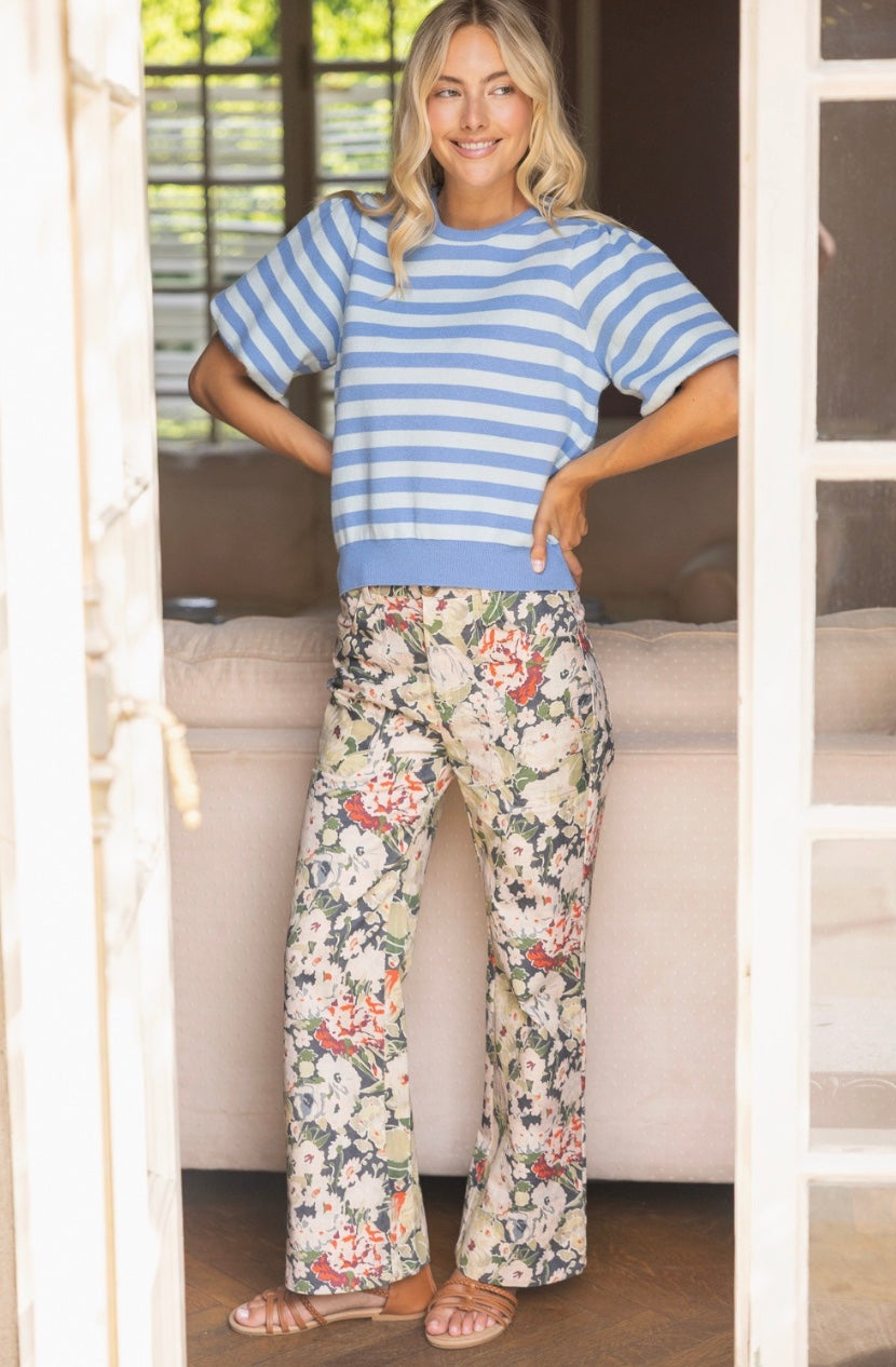 Fae Stripe Printed Bubble Sleeve Top