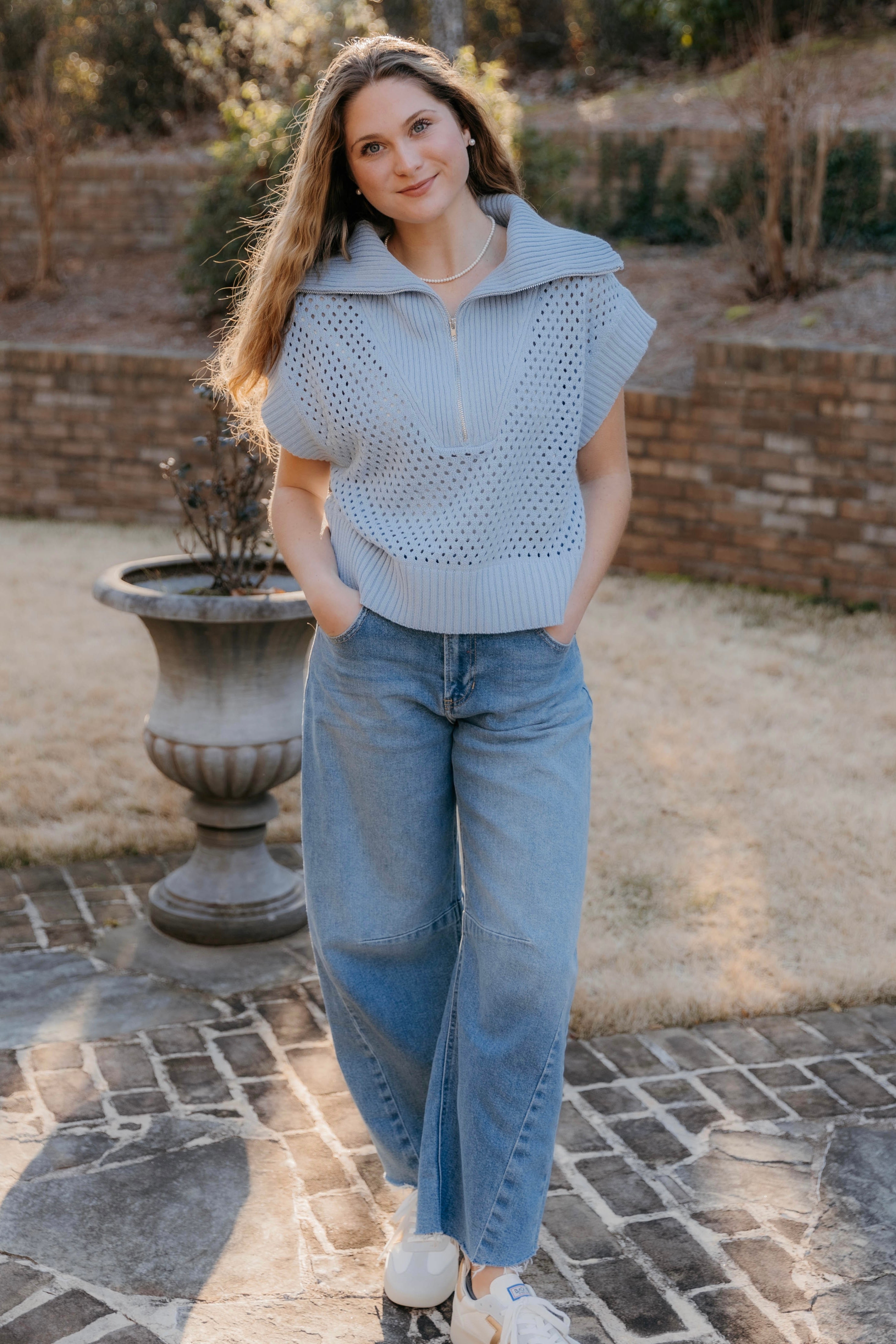 Juliette Half Zip Open Knit Sweater