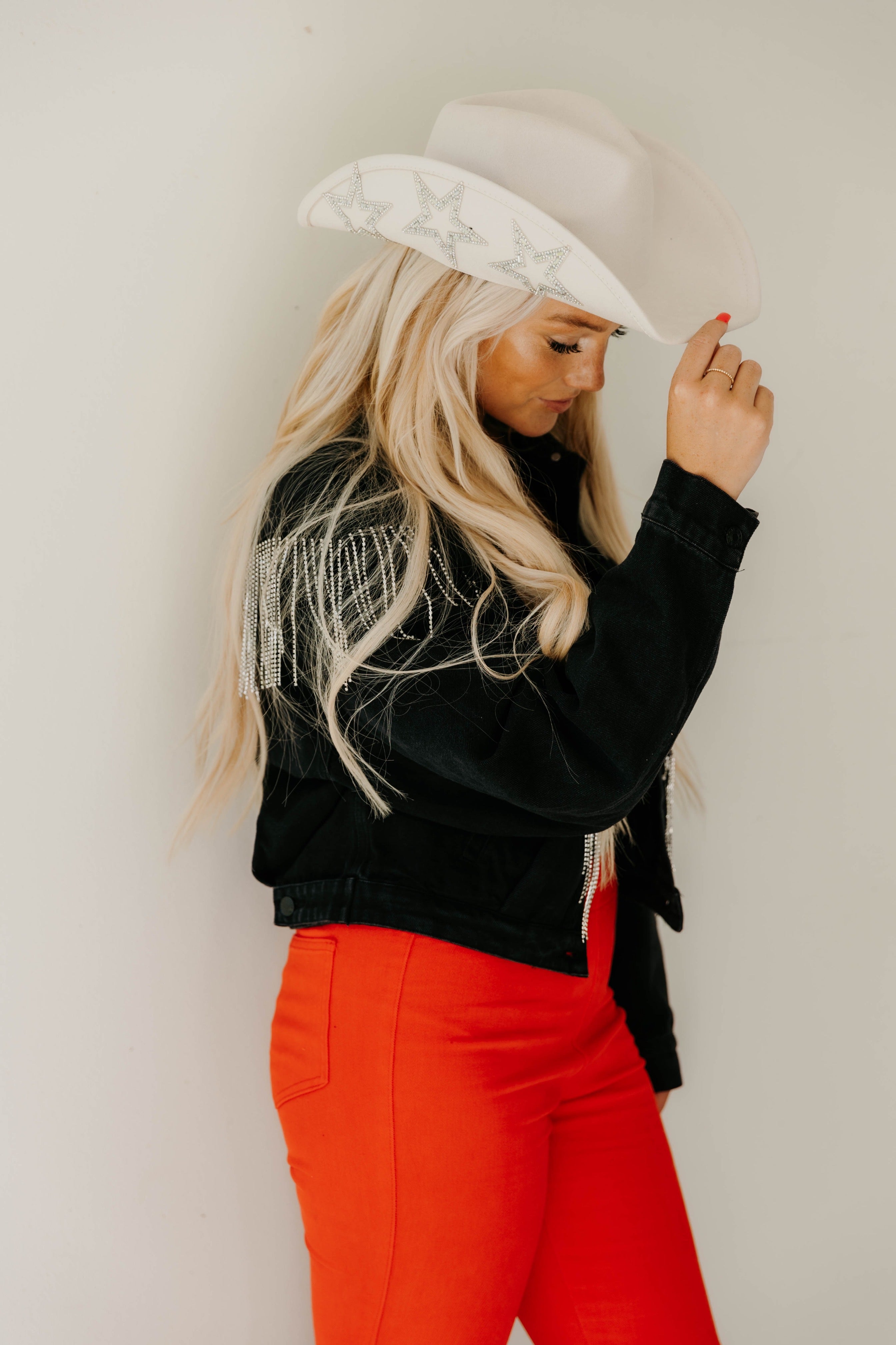 Sophia Chevron Fringe Denim Jacket - Final Sale 40% off in cart