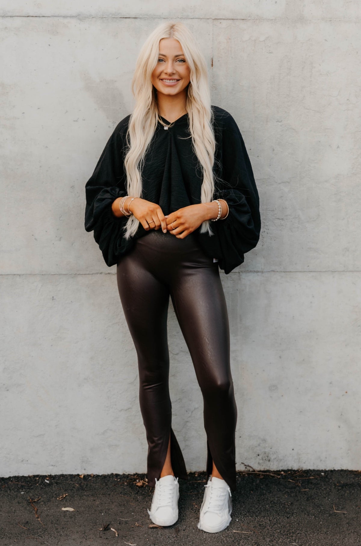 Spanx Leather-Like Front Slit Leggings - Cherry Chocolate - FINAL SALE –  She She Boutique