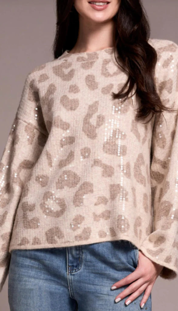 Tribal Leopard Print Sequin Sweater