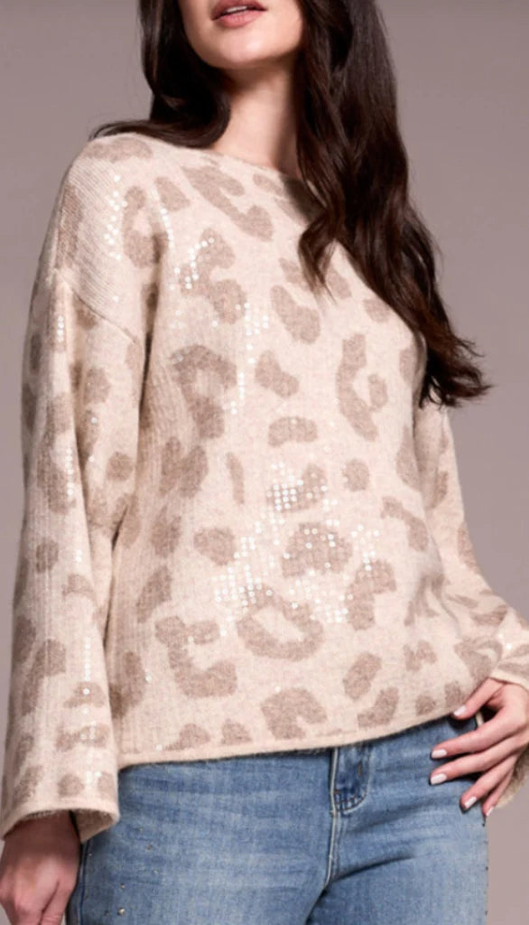 Tribal Leopard Print Sequin Sweater