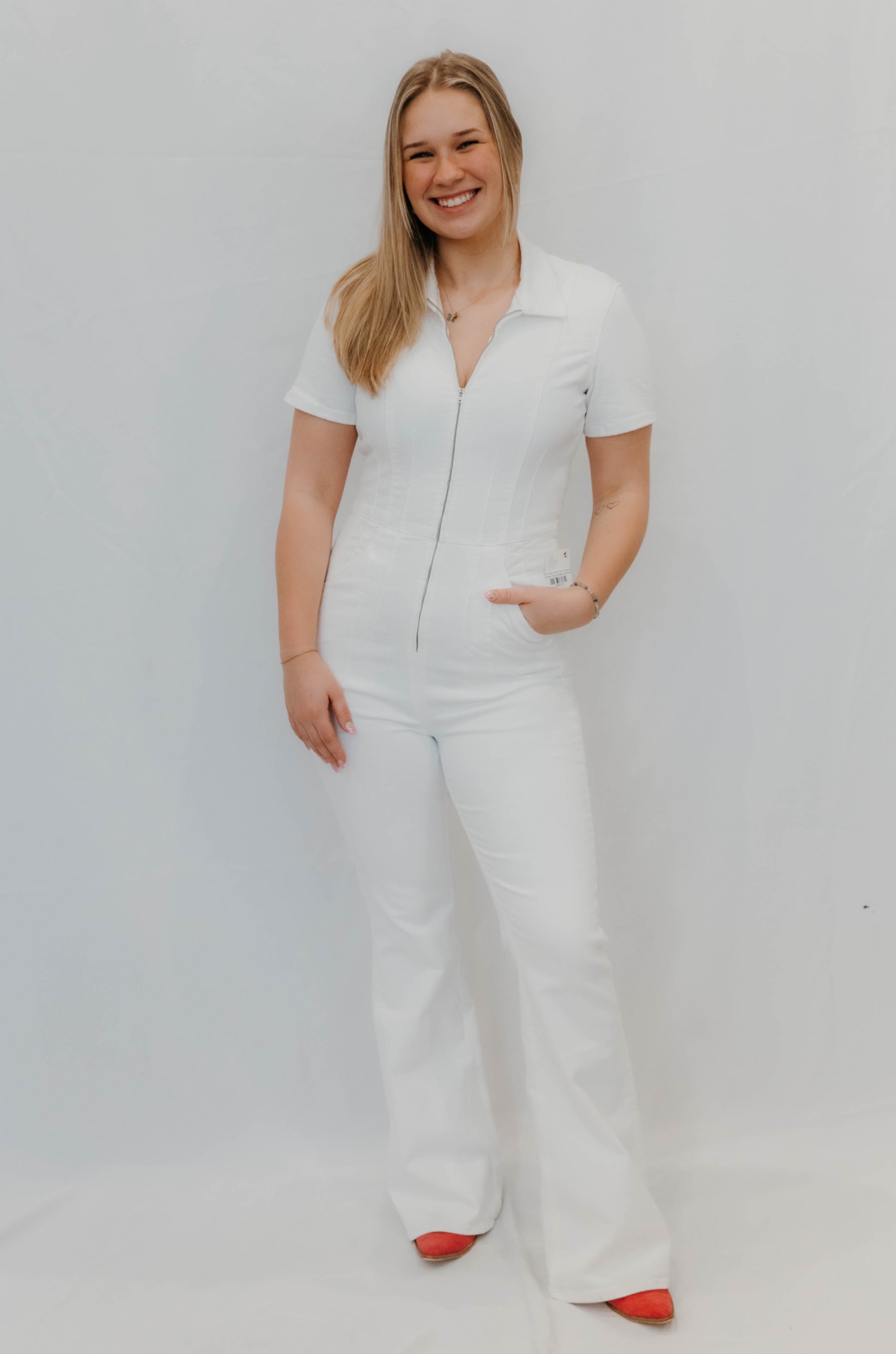 Free People Jayde Flare Jumpsuit - Pure White
