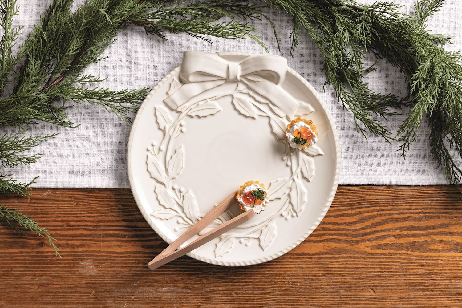 White Wreath Platter & Tongs Set