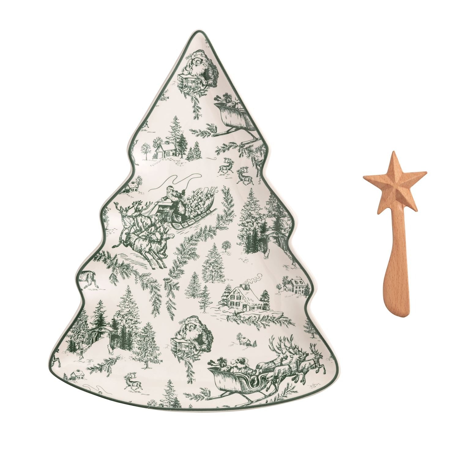 Green Toile Tree Platter & Spreader Set