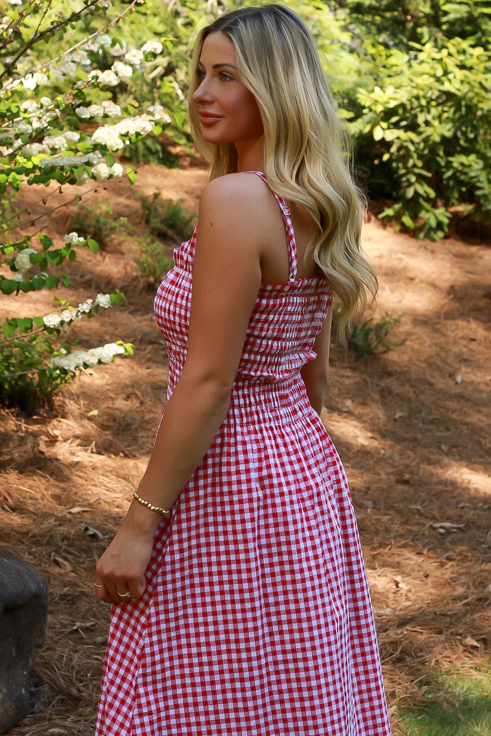 Aurelia Gingham Smocked Midi Dress