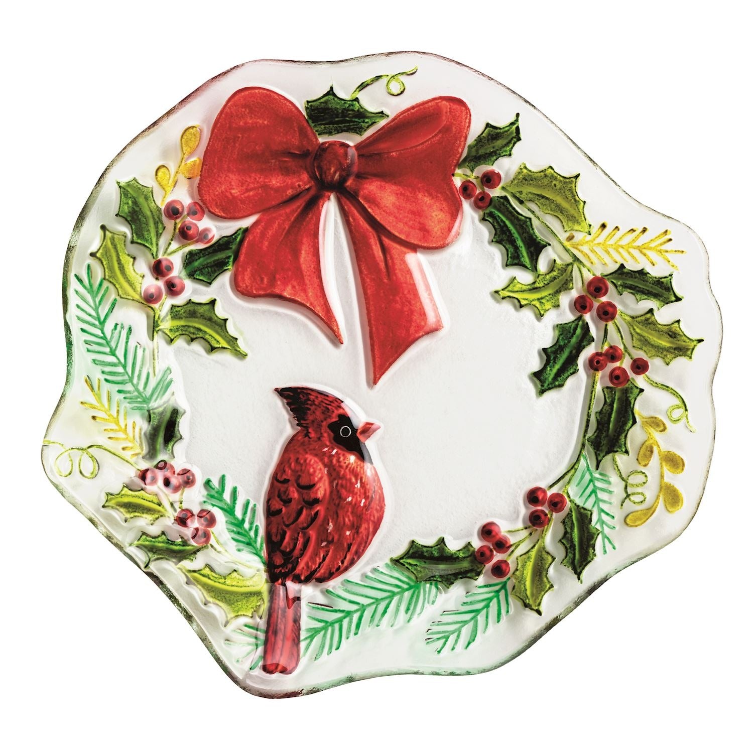 Fused Glass Cardinal Wreath Plate