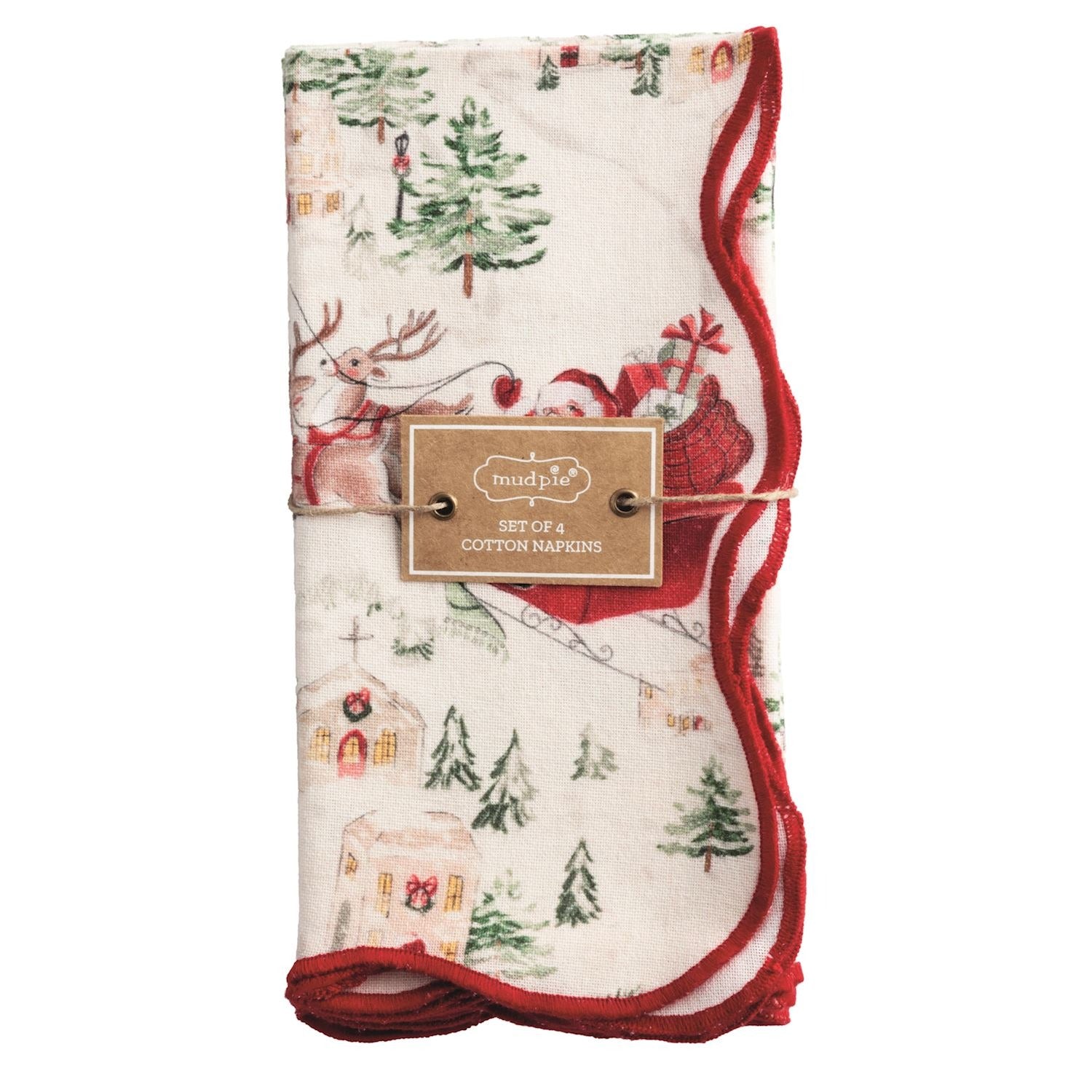Classic Christmas Santa Scalloped Napkins - Set of 4