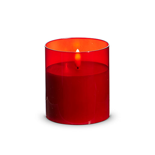 Flameless Red Glass Pillar Candle
