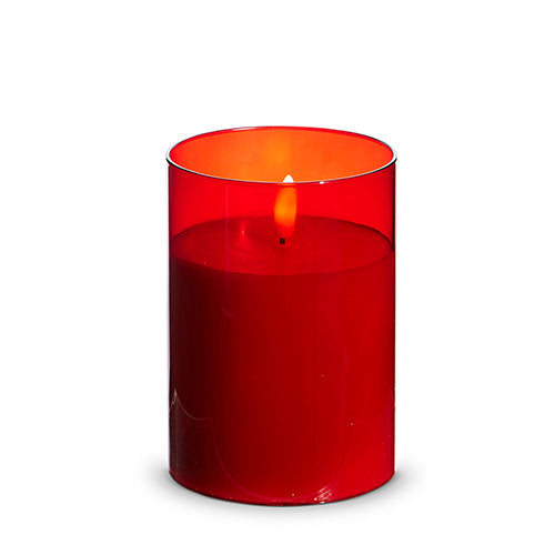 Flameless Red Glass Pillar Candle