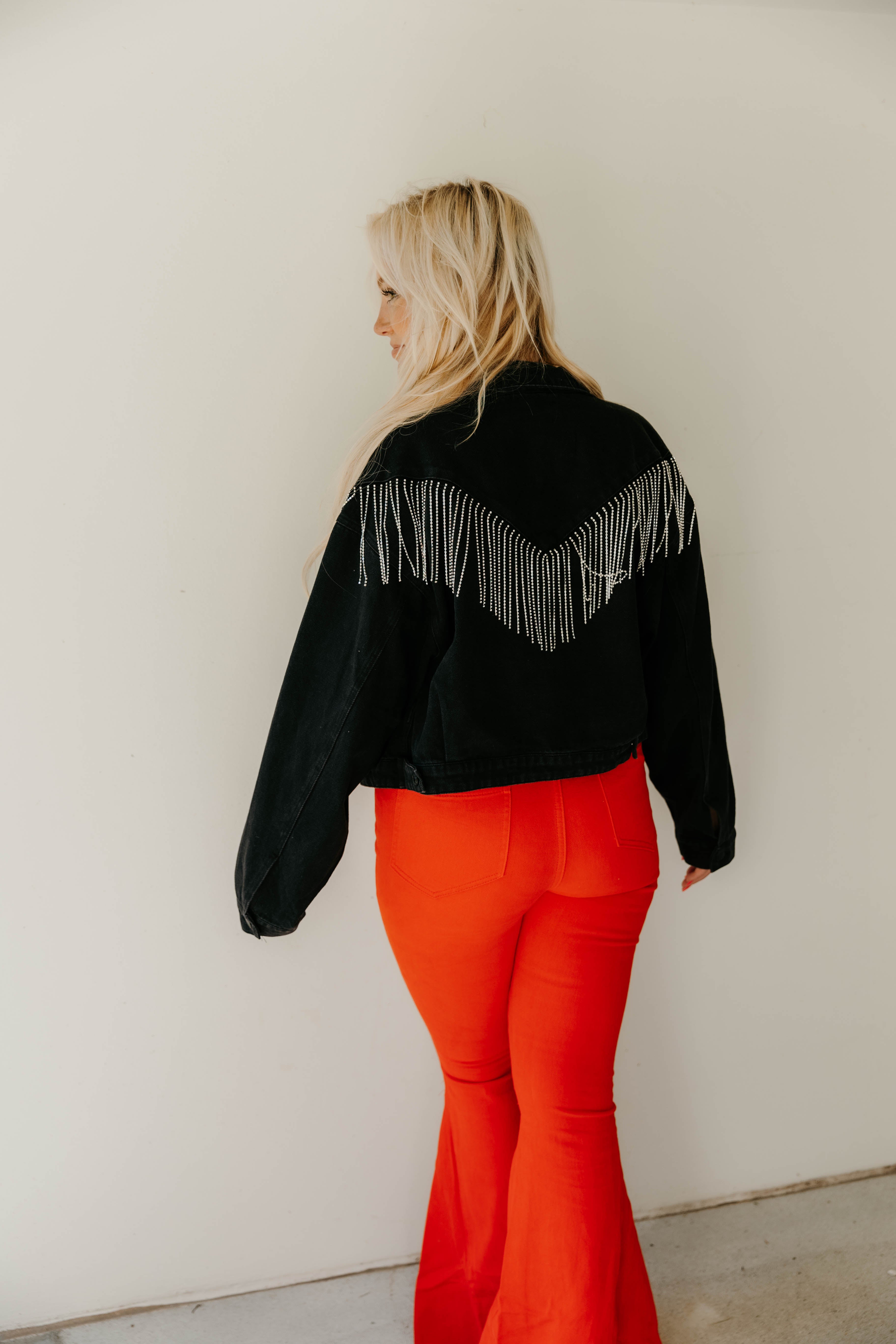 Sophia Chevron Fringe Denim Jacket - Final Sale 40% off in cart