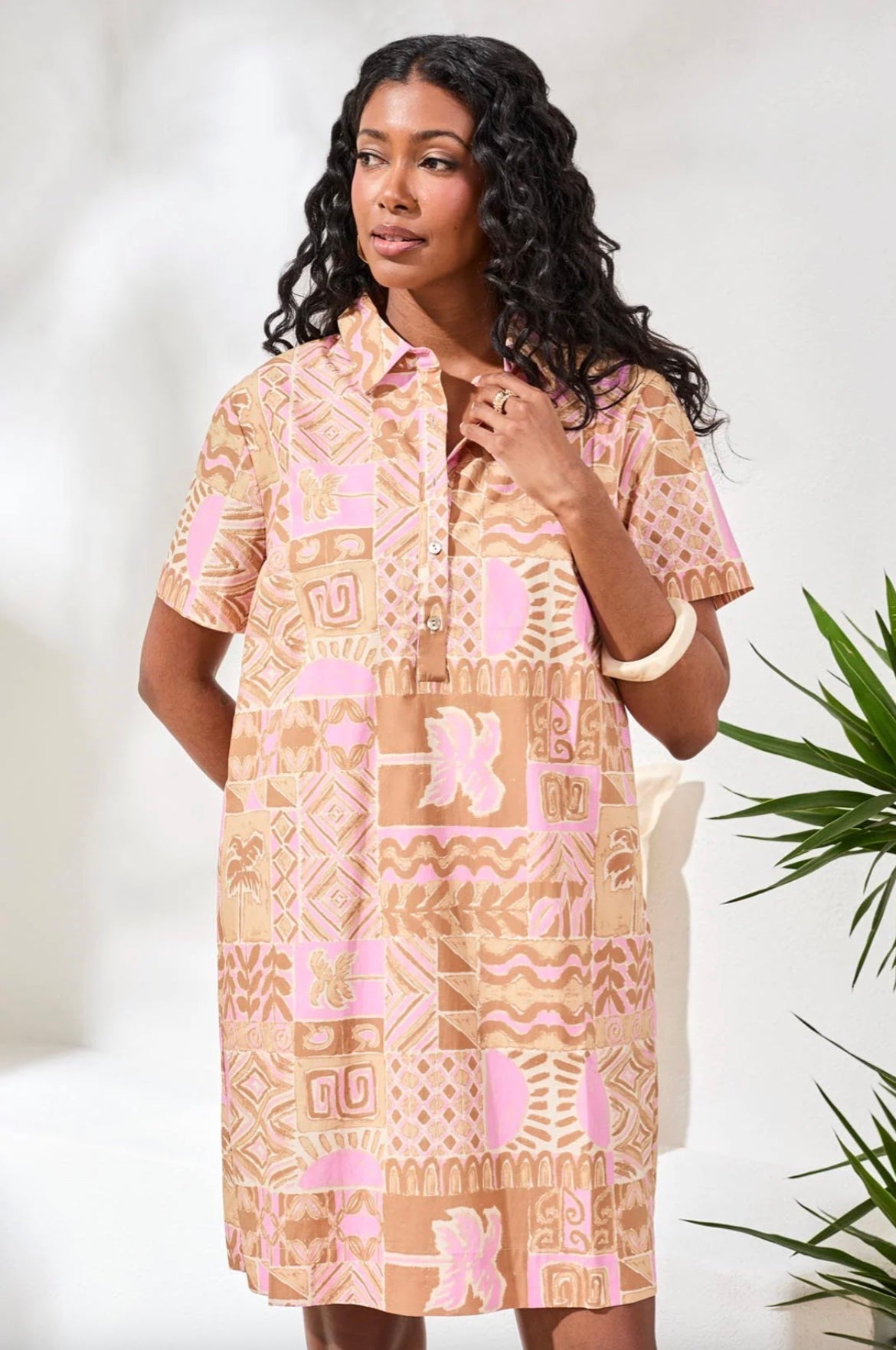 Tribal Short Sleeve Placket Dress