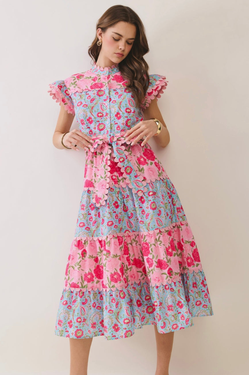 Blakely Bloom Scalloped Detail Midi Dress