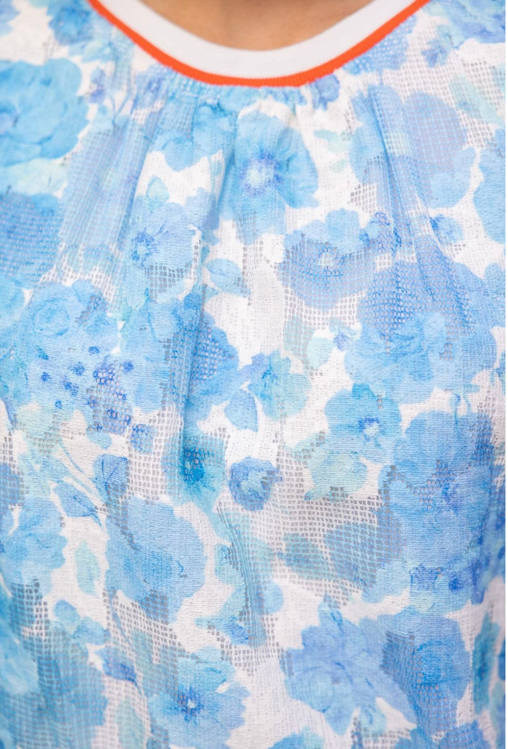 Blue Floral Textured Varsity Top