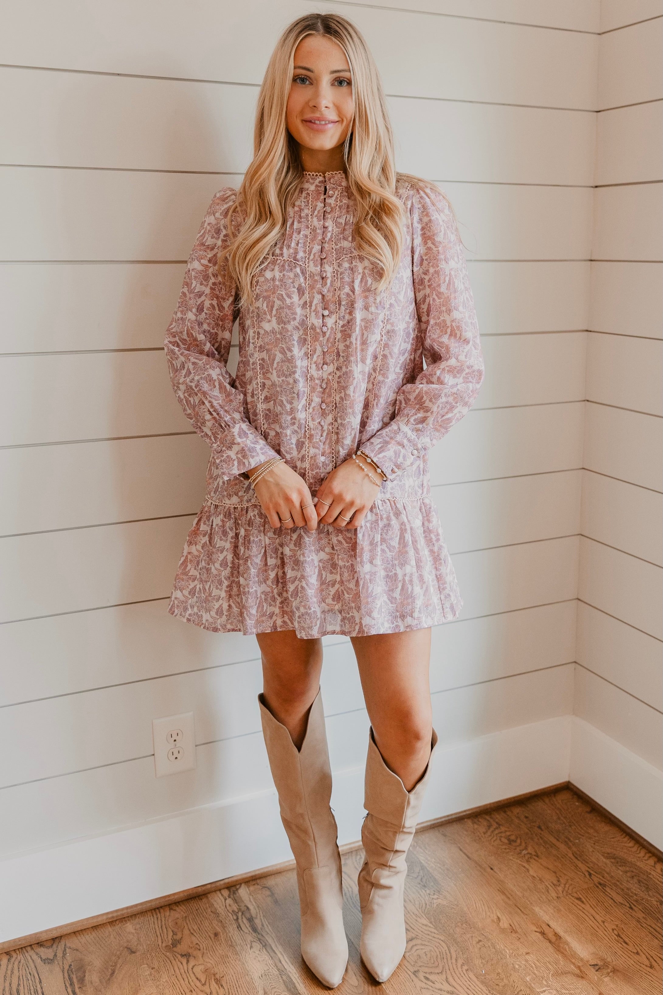 Gwen Floral Lace Trim Babydoll Dress