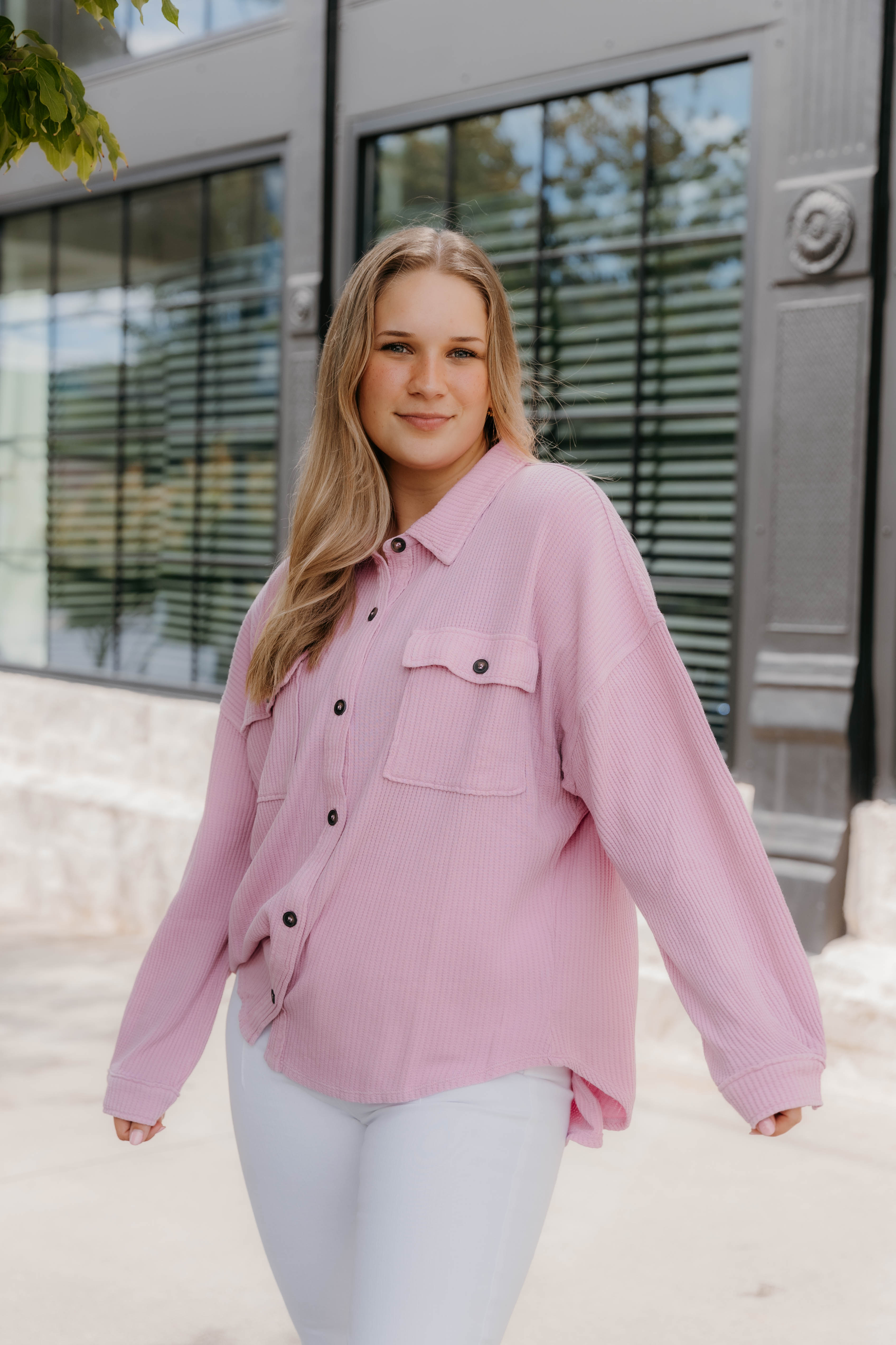 Katie Waffle Oversized Button Up Shacket - final sale