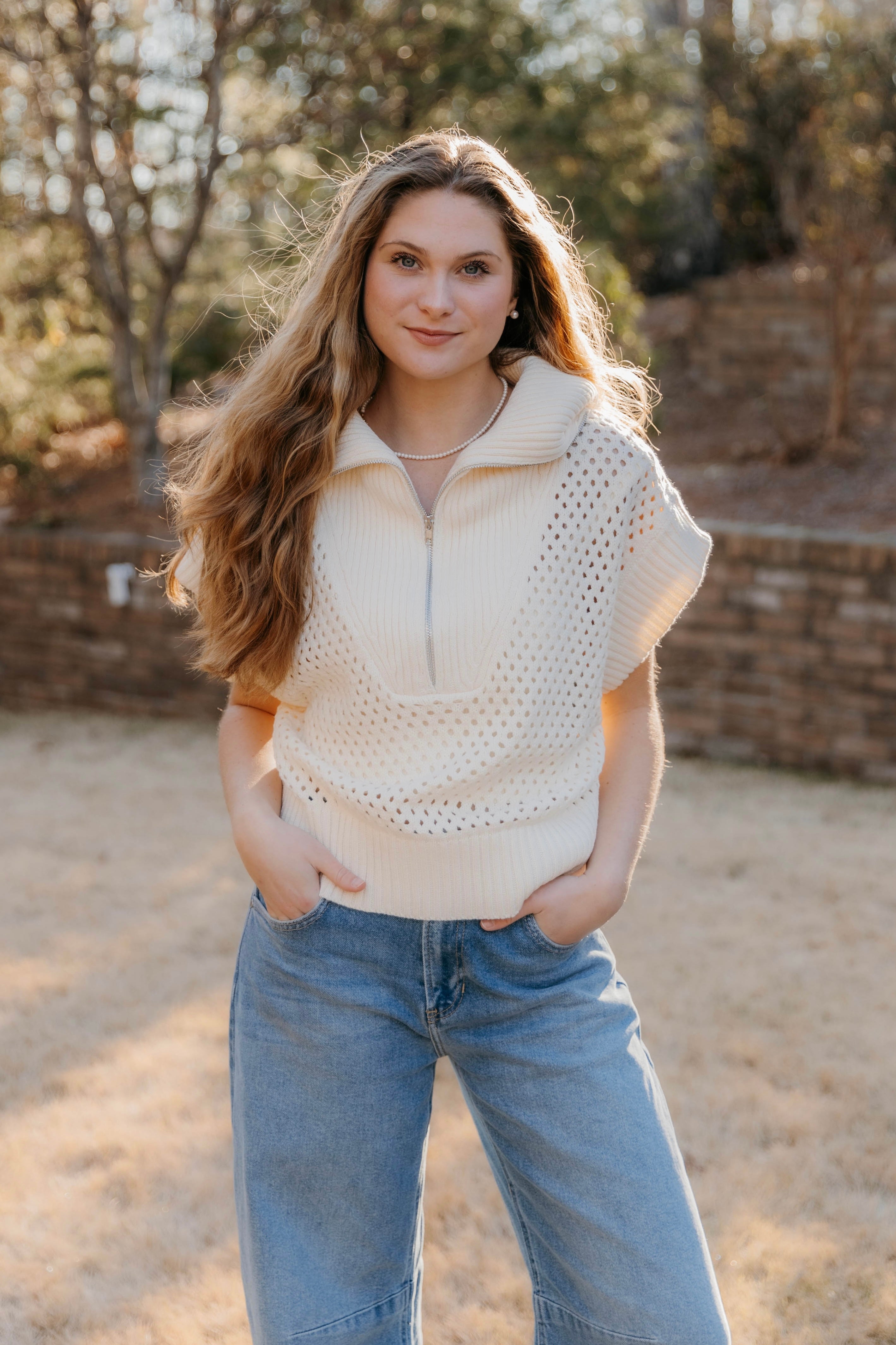 Juliette Half Zip Open Knit Sweater