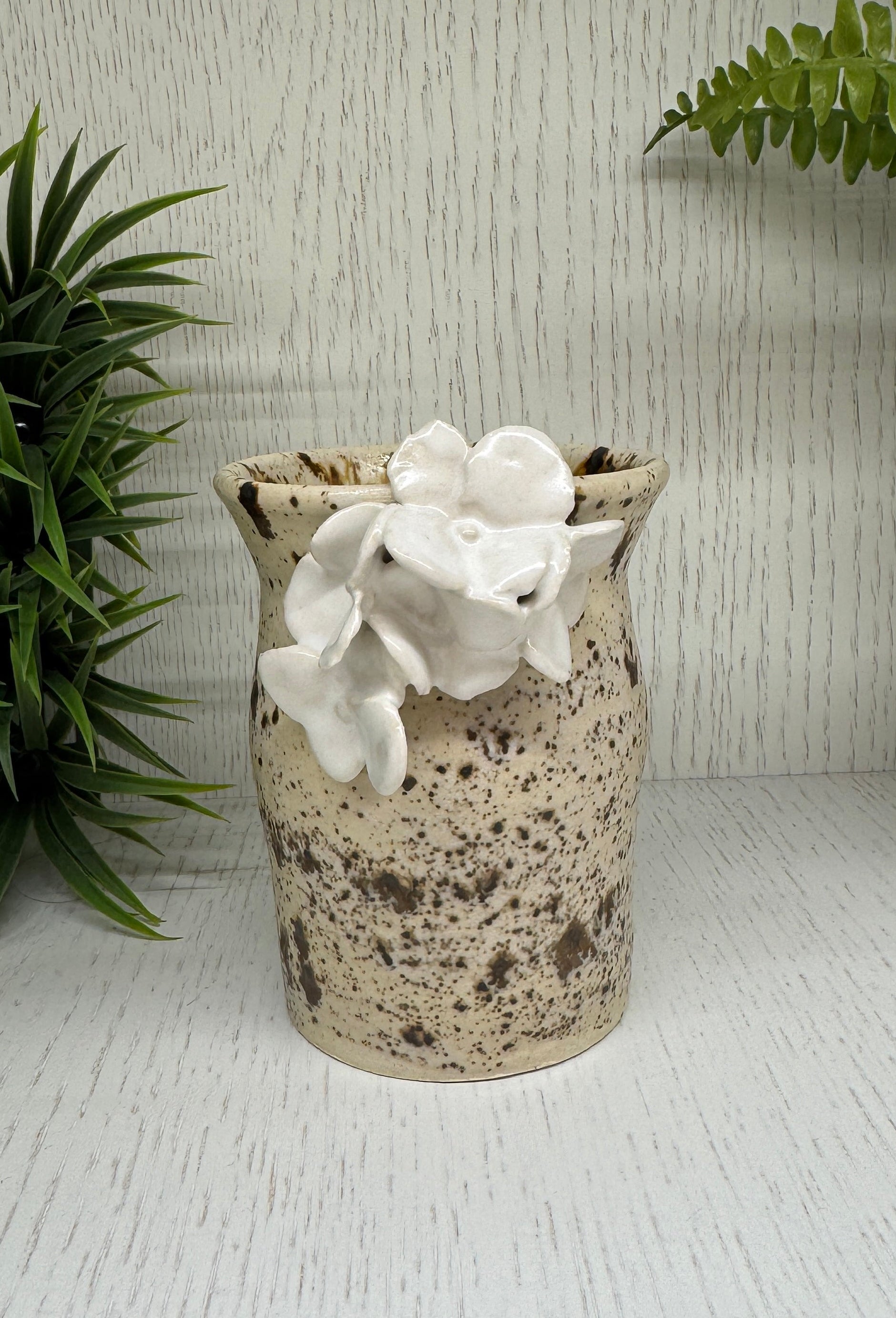 Ivory Bloom Brown Speckled Vase - Alex Clay Original