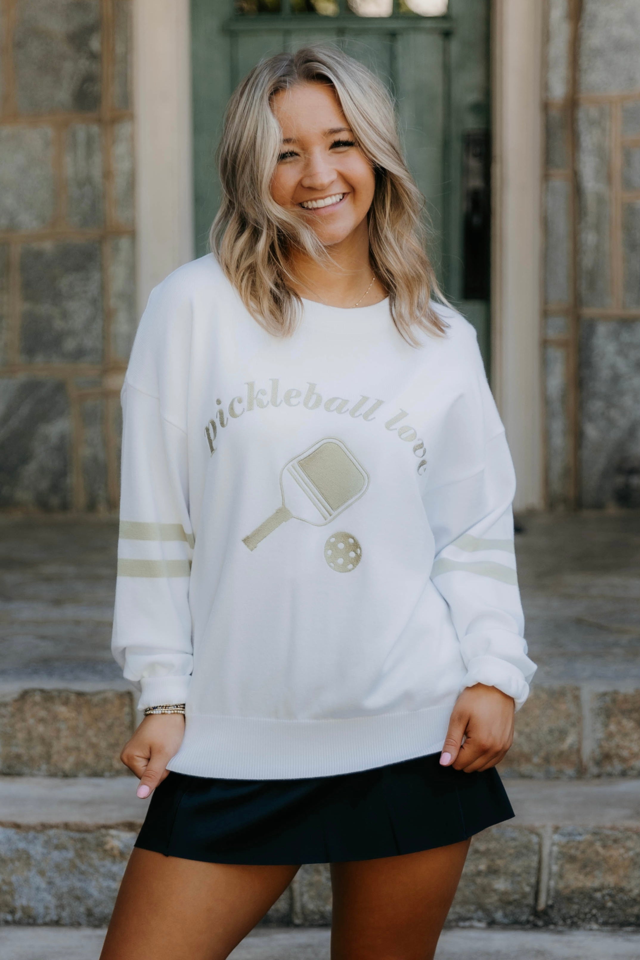 Pickleball Love Embroidered Crew Sweater - Final Sale 30% off in cart