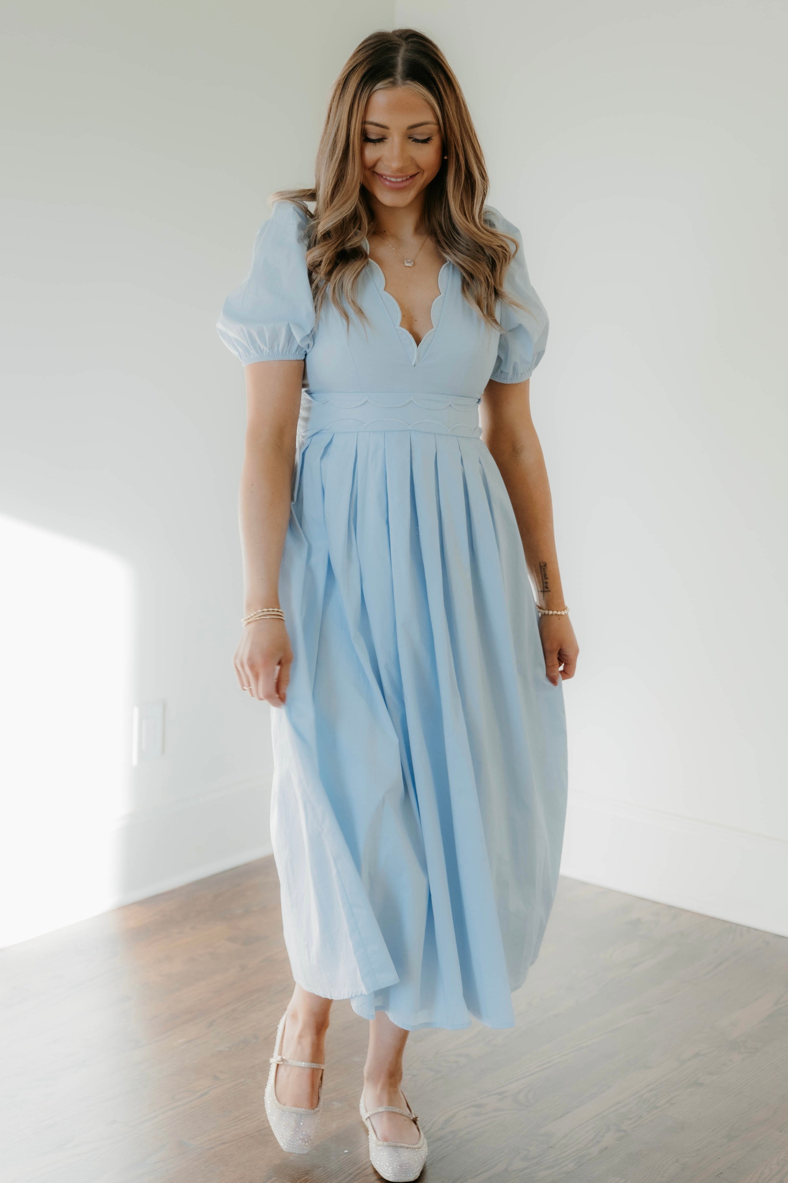 Yasmin Scalloped Detail Midi Dress- Final Sale 20% off in cart