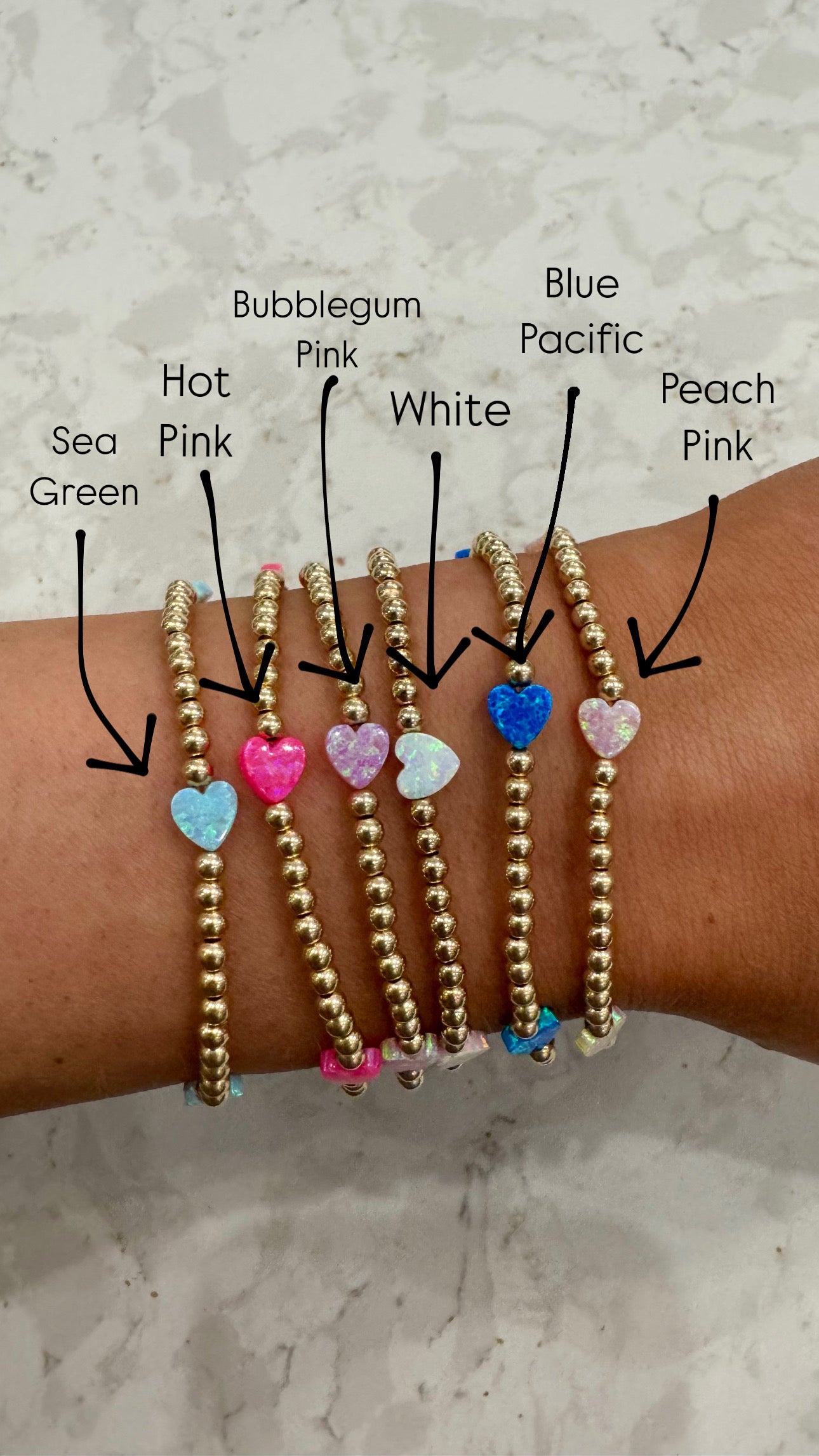 Opal Heart Station Stretch Bracelet