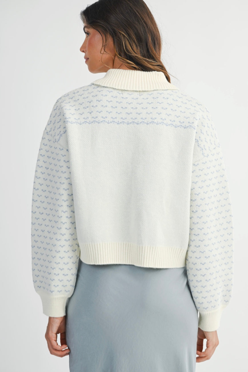 Eloise Jacquard Knit Zip Up Cardigan Jacket
