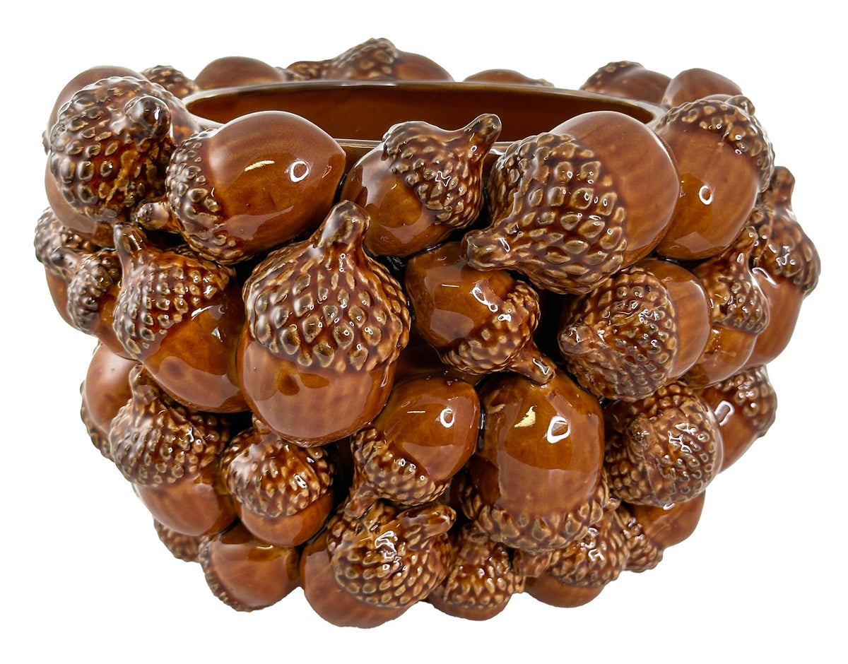 Light brown ceramic acorn pot
