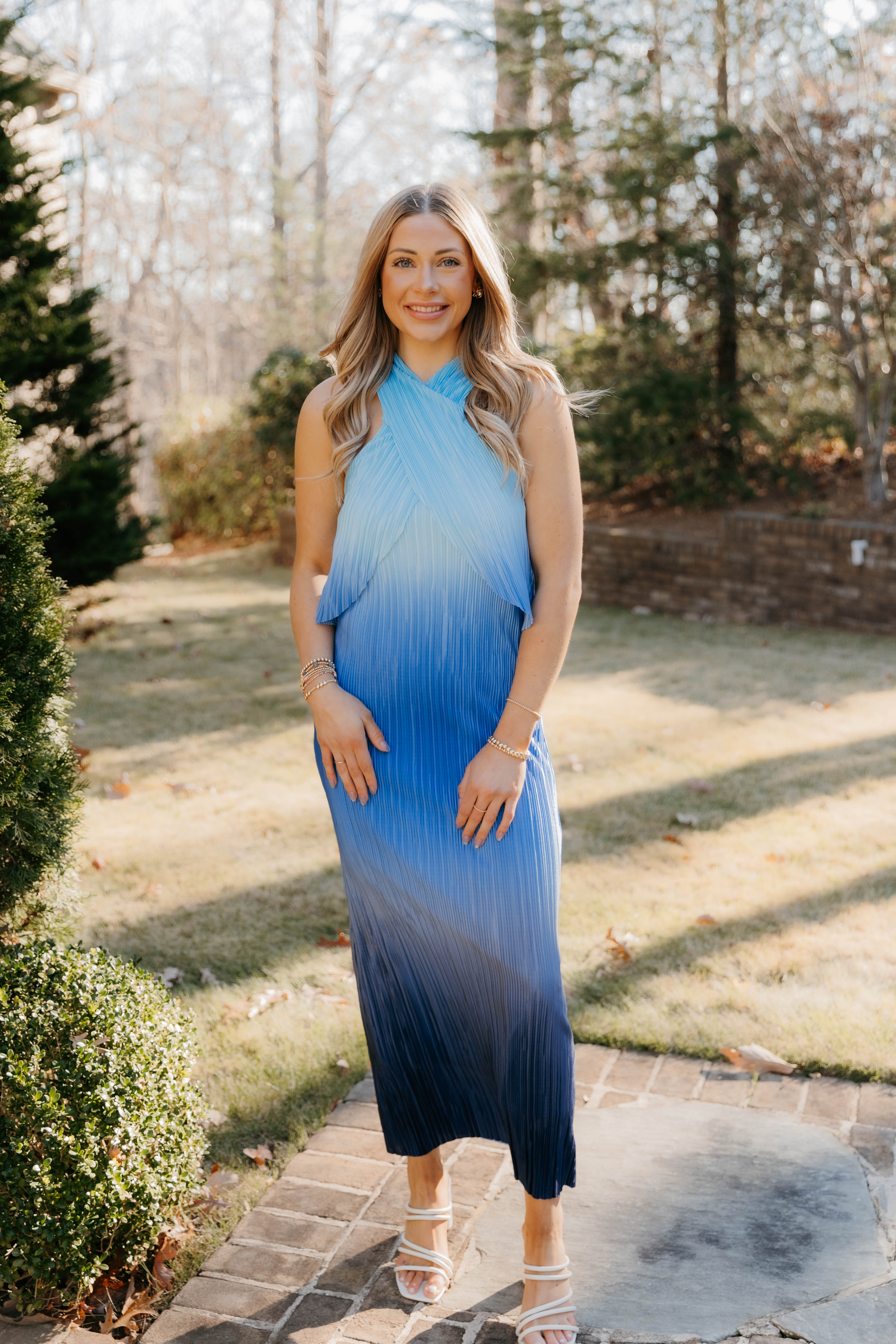 Raelynn Pleated Plisse Ombre Maxi Dress - Final Sale 40% off in cart