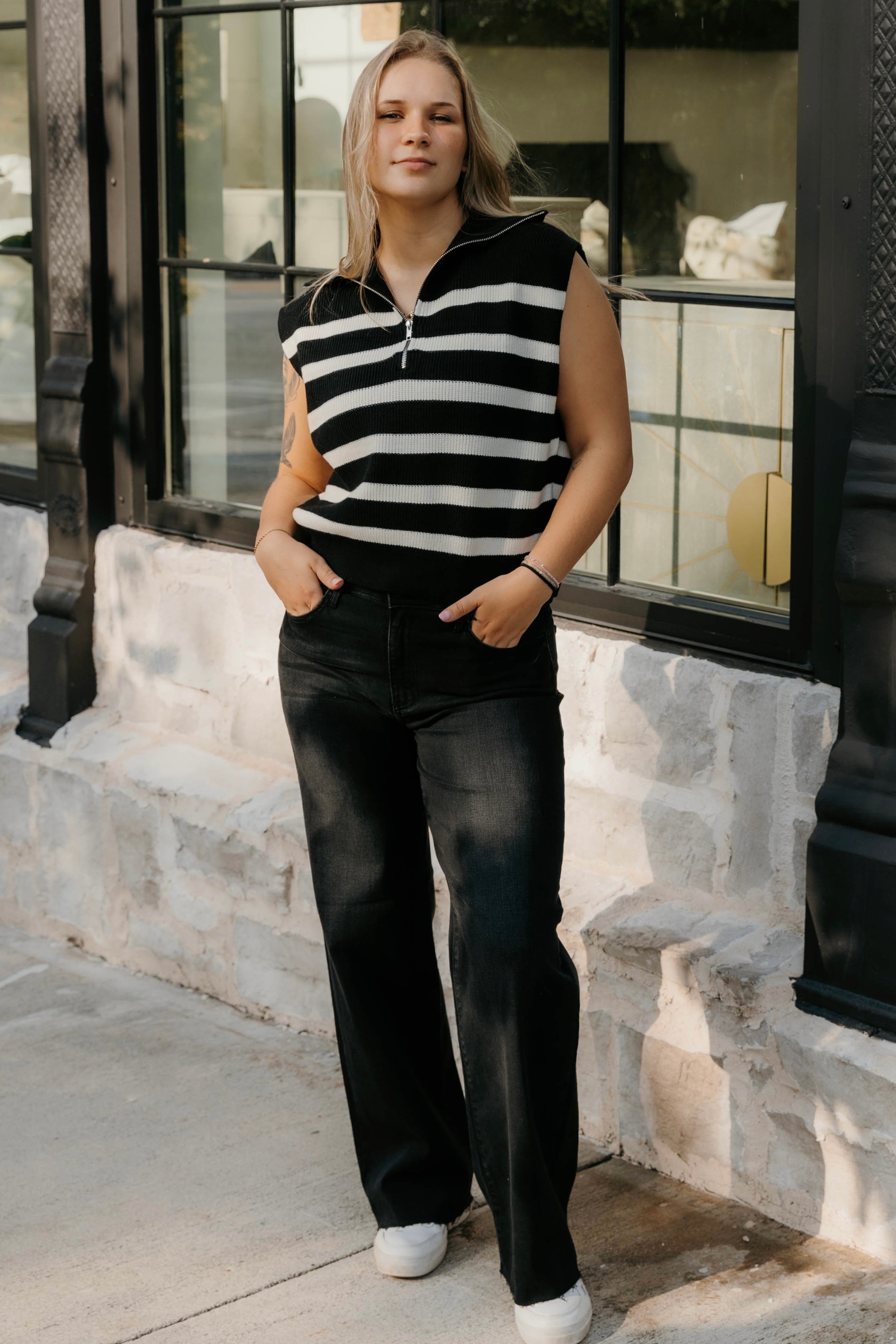 Mariam Striped Zip Up Sweater Tank