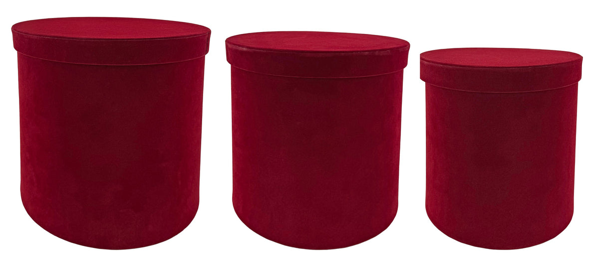 Red velvet round boxes, set of 3