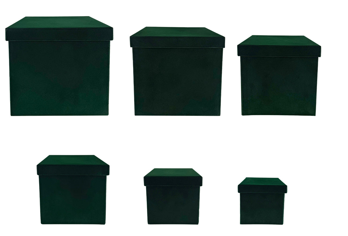 Green velvet square boxes, set of 6