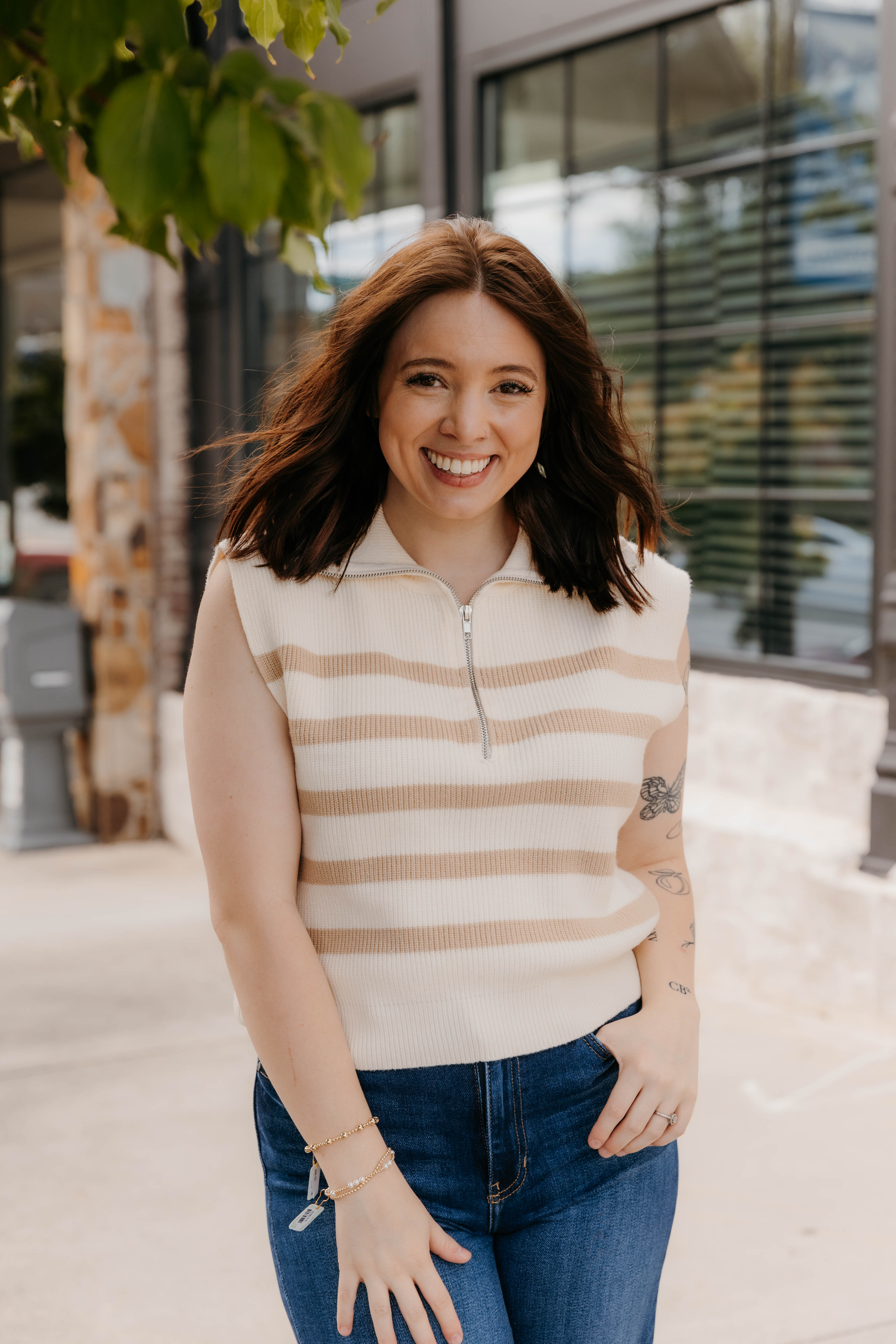 Mariam Striped Zip Up Sweater Tank
